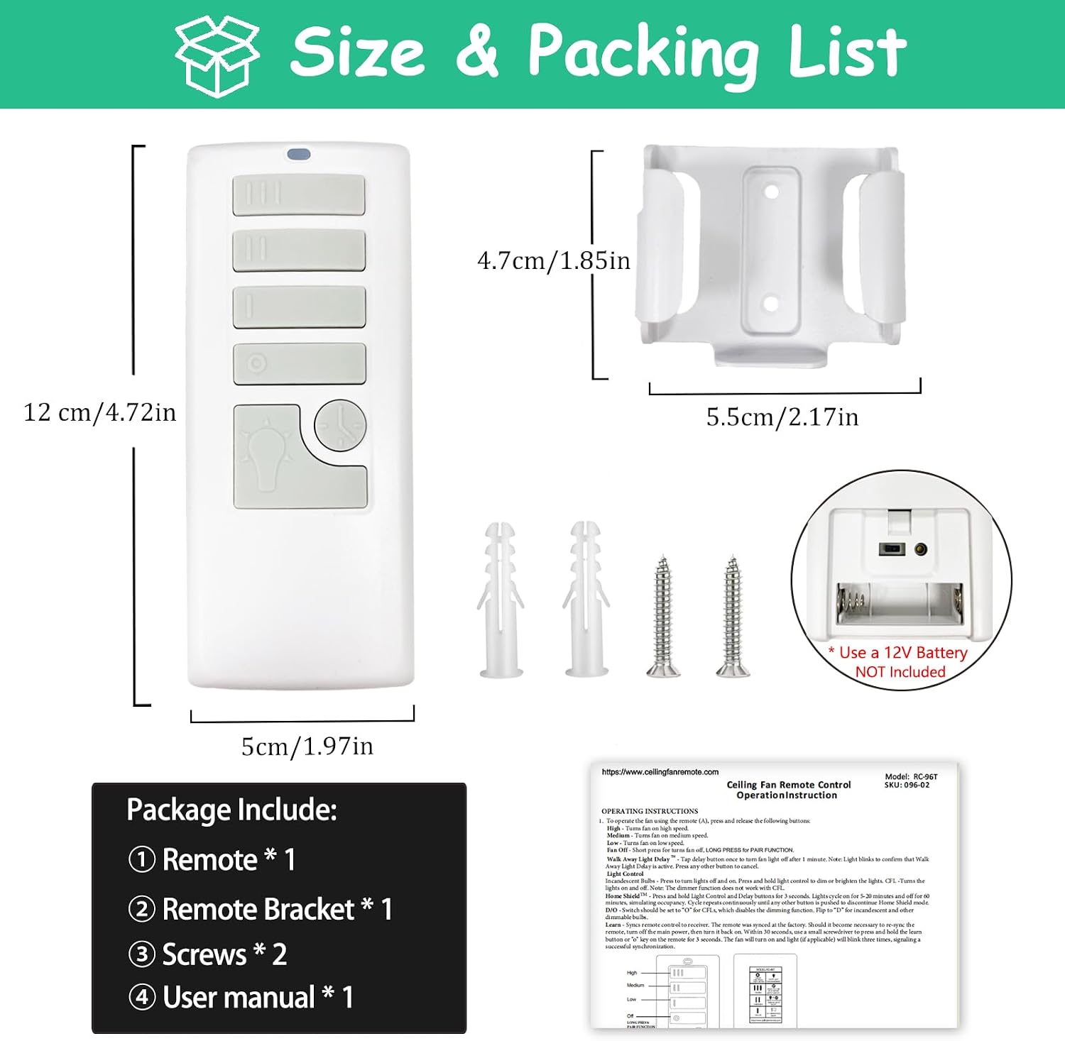 TR123B / KUJCE10901 Ceiling Fan Remote Control Replacement, Works for Harbor Breeze 40837 Fan Remote, 3 Speeds Fan Control with Light Dimmer, Time Delay, Home Shield, 304.17MHz, Wall Mount Included