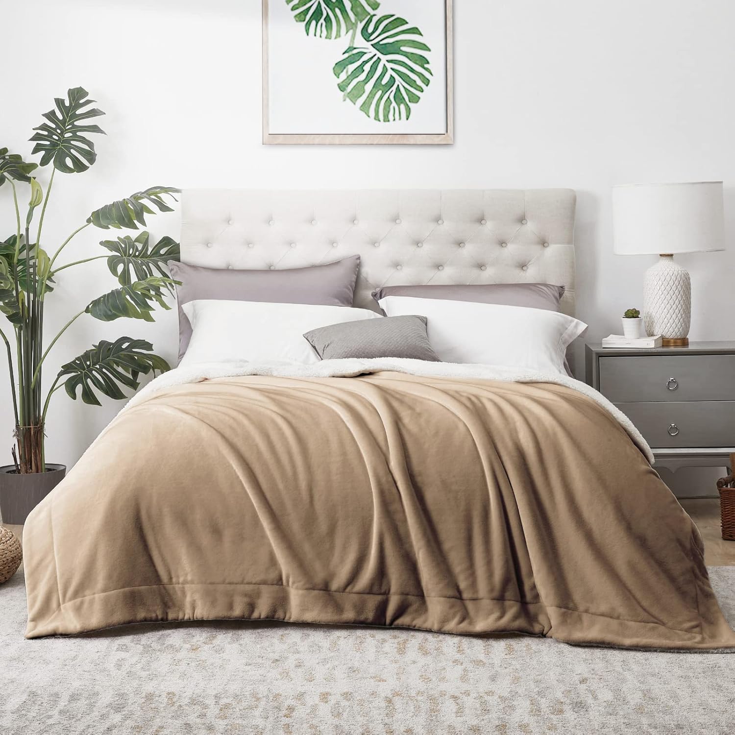 Walensee Sherpa Fleece Blanket (Twin Size 60”x80” Taupe tan) Plush Throw Fuzzy Super Soft Reversible Microfiber Flannel Blankets for Couch, Bed, Sofa Ultra Luxurious Warm and Cozy for All Seasons