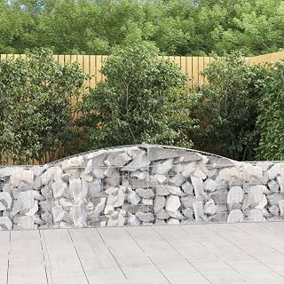 Large Arched Gabion Basket Set of 2, Silver Galvanized Iron Outdoor Garden Decor, Heavy Duty Metal Planter Border for Plants & Flowers, Sound Absorbing Landscape Structure