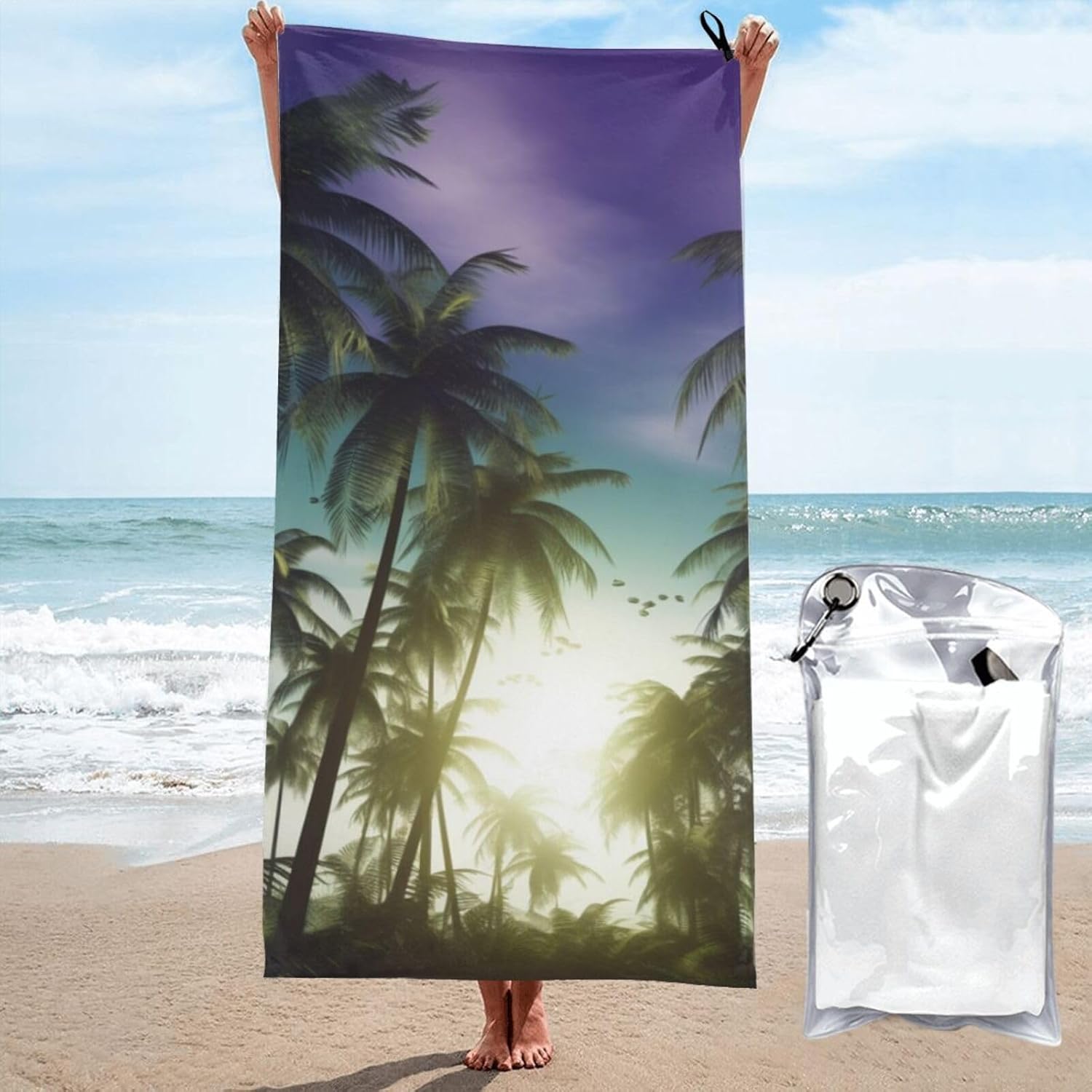 KHiry Microfiber Towel Beach Towels Palm Trees Quick Dry Towel Soft Lightweight Travel Towels Absorbent Large Easy Pack Travel Things Beach Blanket for Gym Sports Swimming