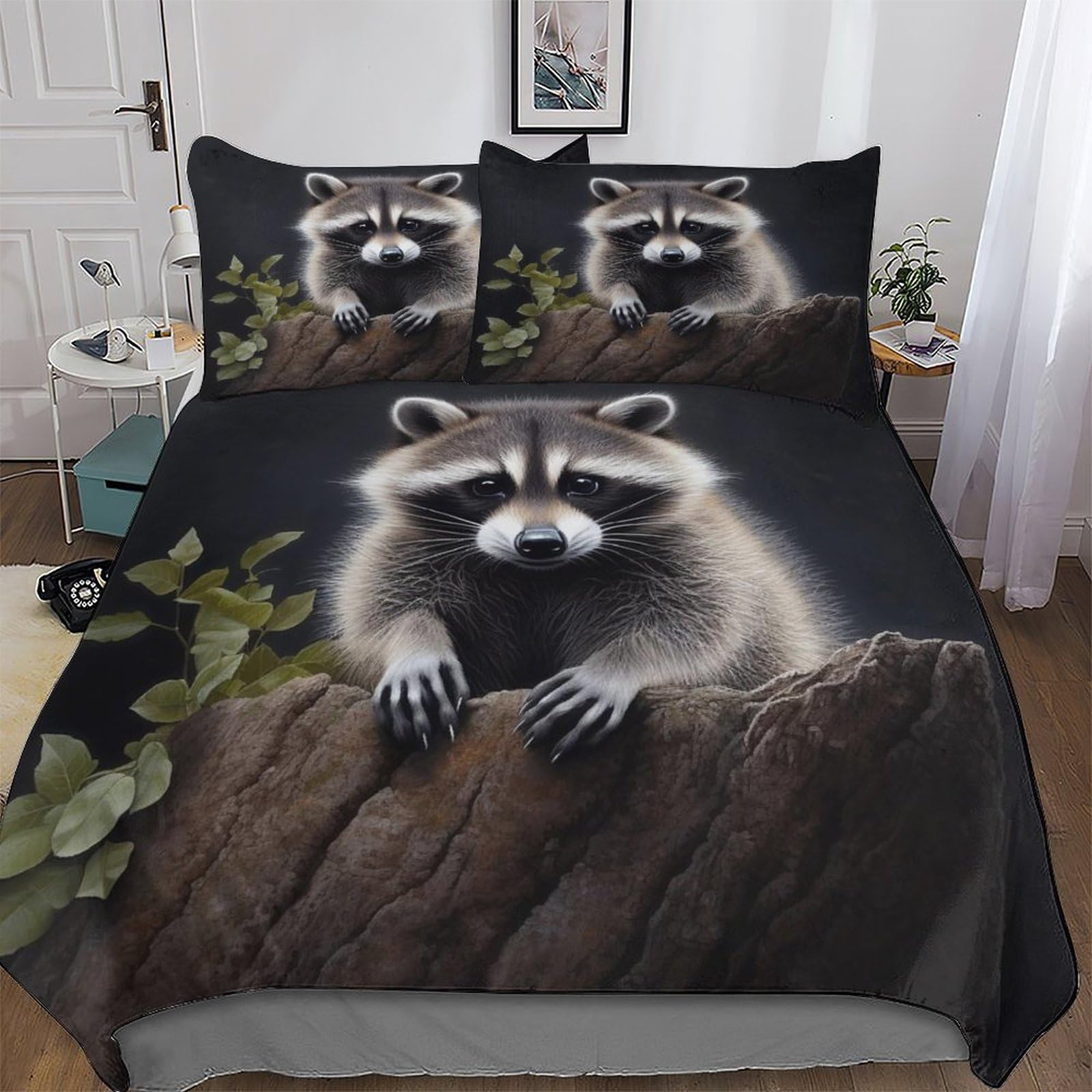Parure de lit raton laveur 3 pièces housse de couette king size 220x240cm