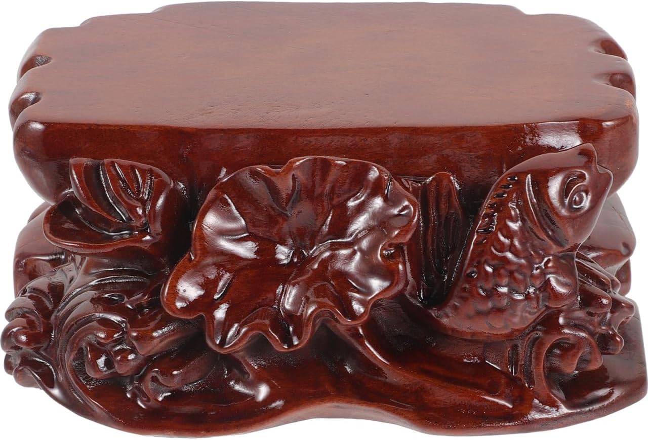 Solid Wood Pedestal Stand for Flowers Buddha Statues Carved Design Sturdy Base for Kitchen Counter Home Decor Unique Centerpiece Display
