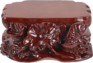 Solid Wood Pedestal Stand for Flowers Buddha Statues Carved Design Sturdy Base for Kitchen Counter Home Decor Unique Centerpiece Display