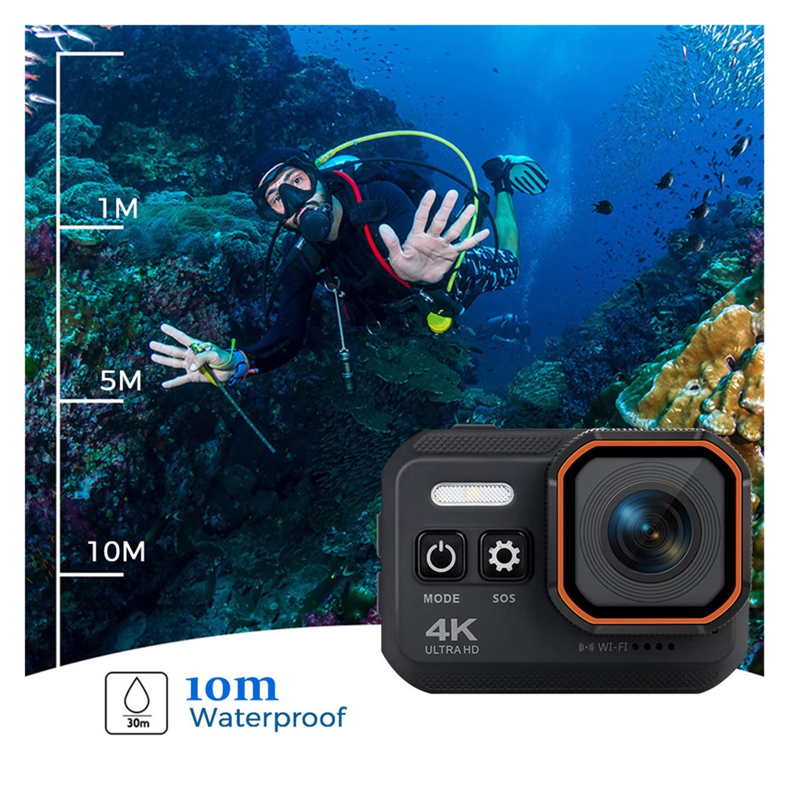 Action Cam, 4k Action Camera HD Impermeabile con Schermo di Controllo remoto Sport 4K Camera Drive Recorder Videocamera Sportiva Snorkeling Action Cam,All'aperto, Sport, Video(with 32G TF Card)