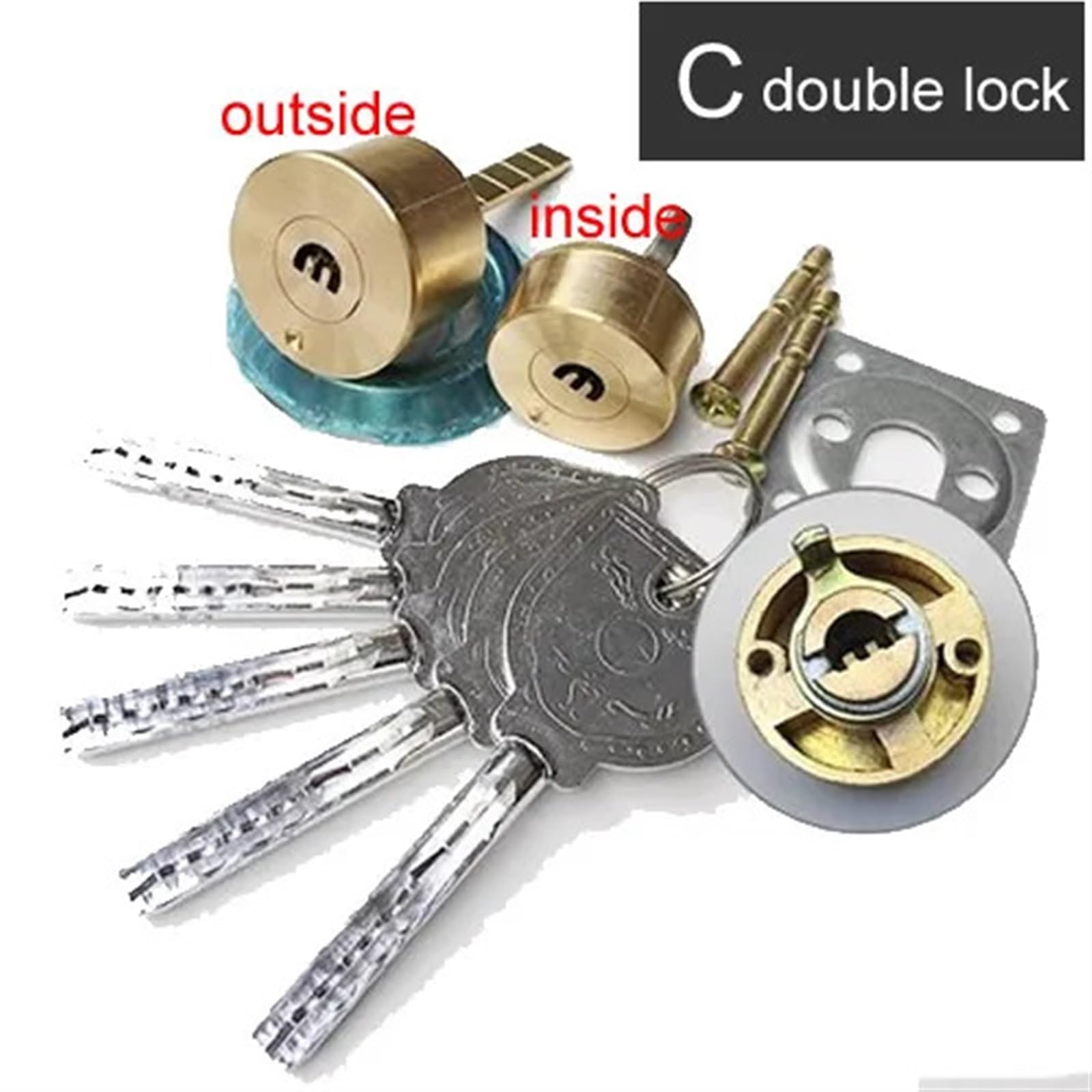 Cilindro centrale for serratura esterna for porta in legno o ferro, doppia apertura, controllo elettrico, sostituzione serratura, 1 pezzo(C double)
