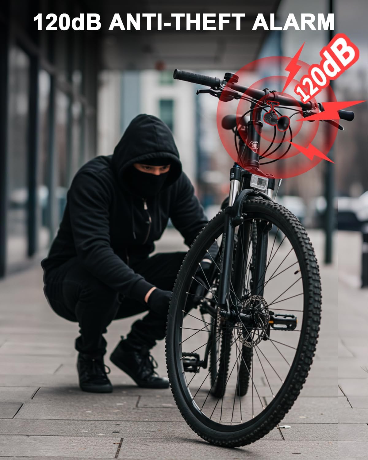 Clacson per bicicletta da 120 dB, con antifurto, clacson elettrico con telecomando wireless USB-C ricaricabile e montaggio a sospensione, campanello per bici per adulti e bambini, scooter