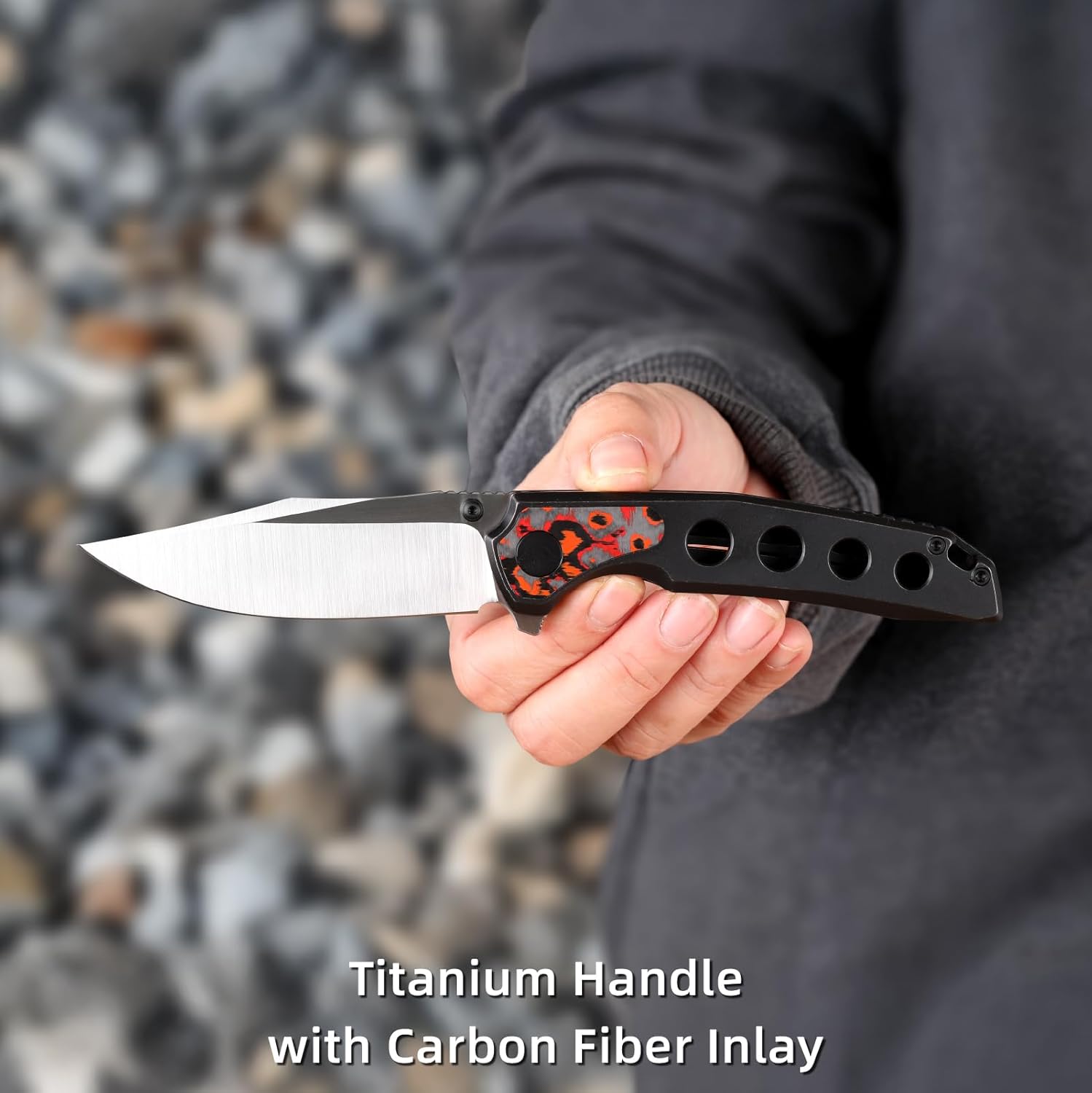 Folding Knife,Pocket Knife,3.46" Razor Sharp M390 Blade Survival Knife with Titanium Handle and Pocket Clip,EDC Knives for Hunting Camping Survival Outdoor Fishing Hiking,Black&Red
