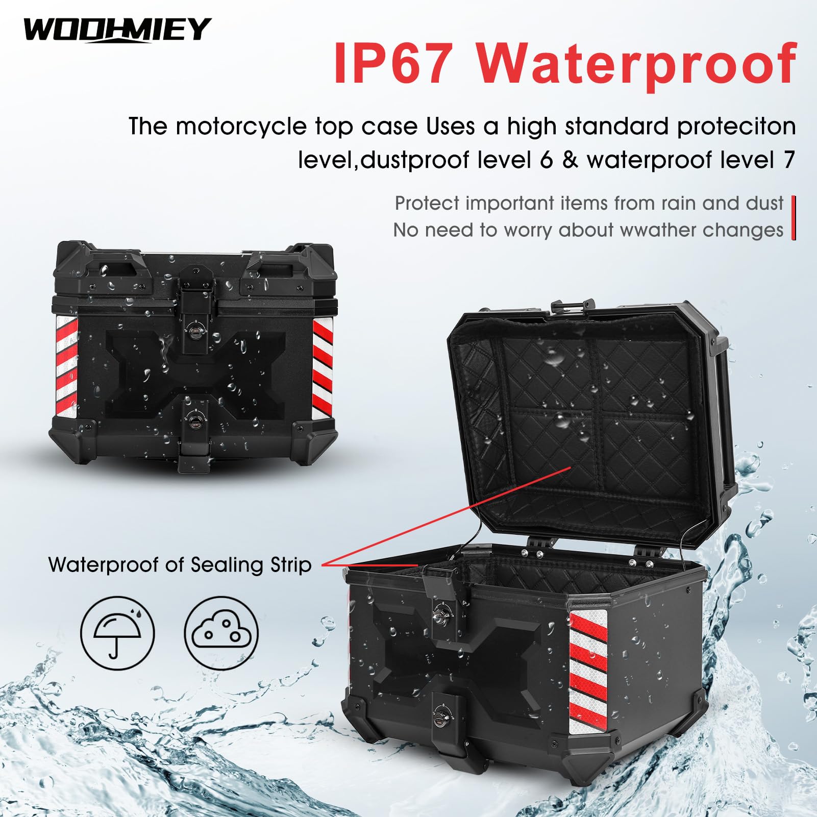 Waterproof Motorcycle Top Case - Large Capacity Scooter Tail Trunk, Impact Resistant, Universal Fit (Black)