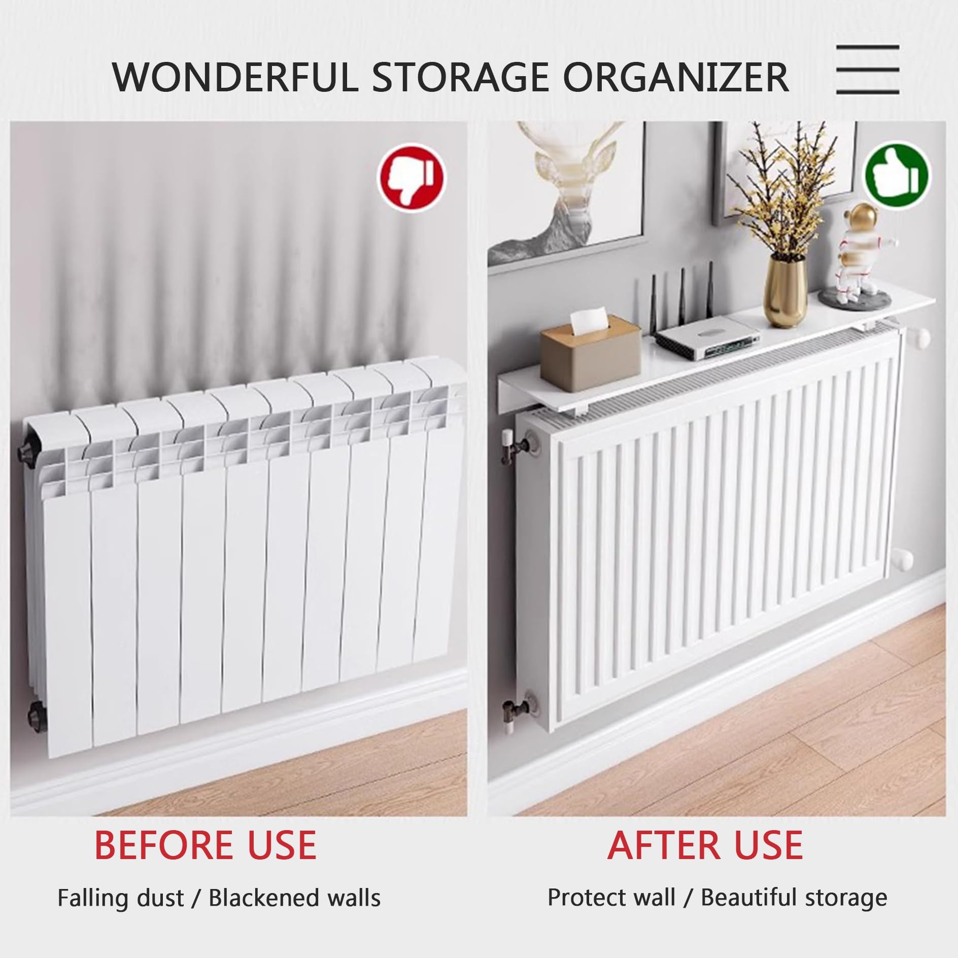 Etagere Radiateur,Tablette Radiateur Sans Percer,Cache-radiateur,étagère Flottante sur radiateur,20-160 cm Long,Couvercle de radiateur Blanc,étagère supérieure en Aluminium,pour Cuisine,Salon(70cm)