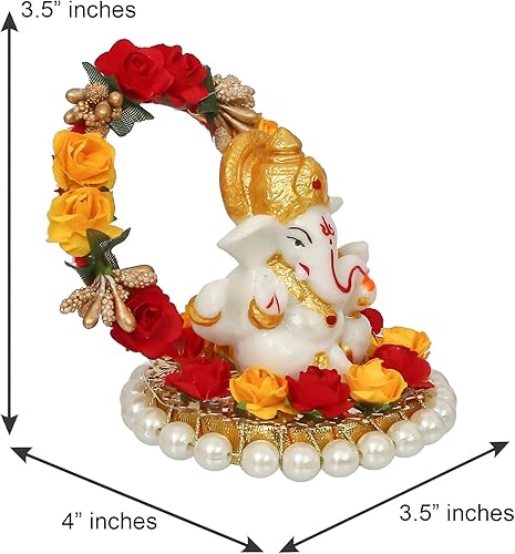 Miniatura 3 de Lord Ganesha Idol en plato decorativo hecho a mano para el hogar y el automóvil