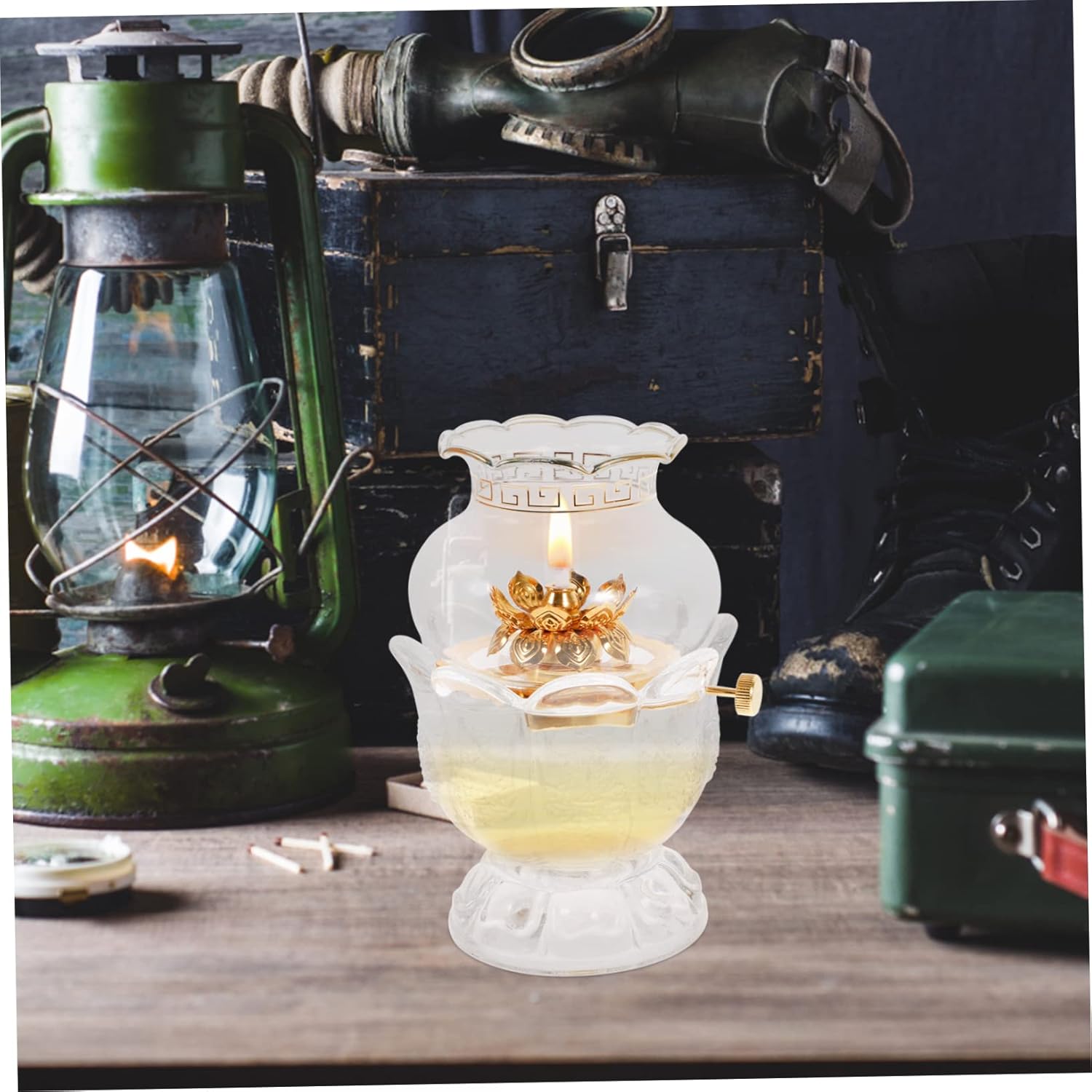 Craftsmanship Buddhist Hall Lamp Windproof Oil Lamp Elegant Home Office Temple Decor