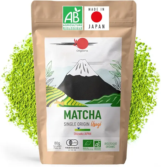 ORIGEENS Thé Matcha Bio Japonais USAGI - Poudre de Thé Vert Bio 80gr - Miyabi Matcha