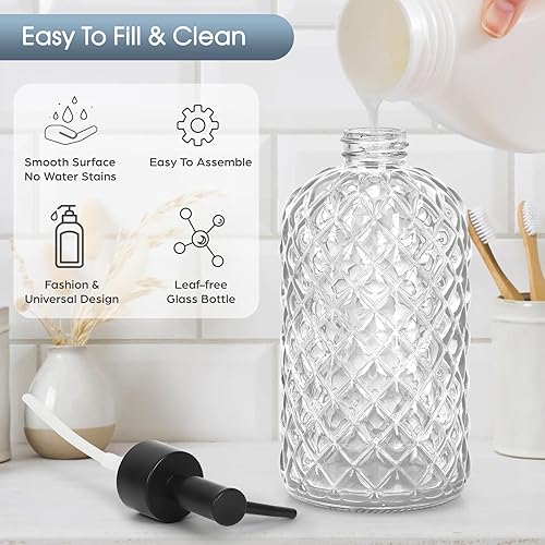 Miniatura 3 de Paquete de 2 dispensadores de jabón de vidrio con bomba de plástico negro, dispensador de jabón líquido de manos de 13 onzas, bomba a prueba de