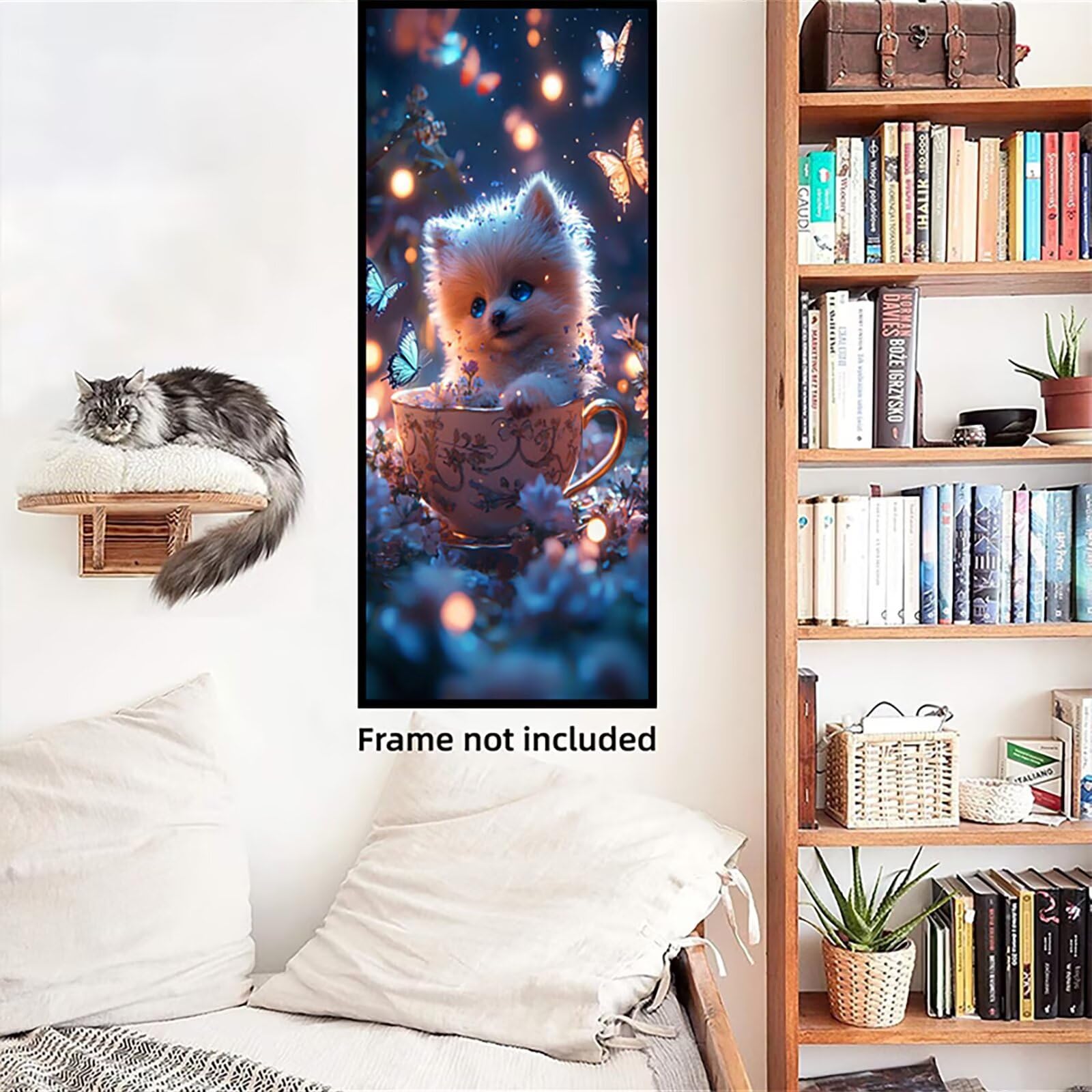 Malen Nach Zahlen 50x150cm Leinwand Teetasse Malen Nach Zahlen Erwachsene mit Ohne Rahmen, DIY Kreativ Set für Erwachsene mit Pinseln und Acrylfarbe, Zimmer Deko Hund Landschaft Geschenk, P0M-971