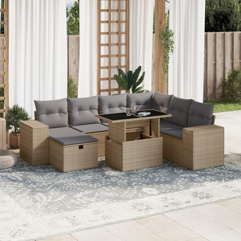 Homgoday Ensemble de canapé moderne, 8 pièces, avec coussins, beige, en polyrotin, ensemble de canapé-lit, canapé, salon, canapé, salon, canapé, pour extérieur, pour jardin, extérieur