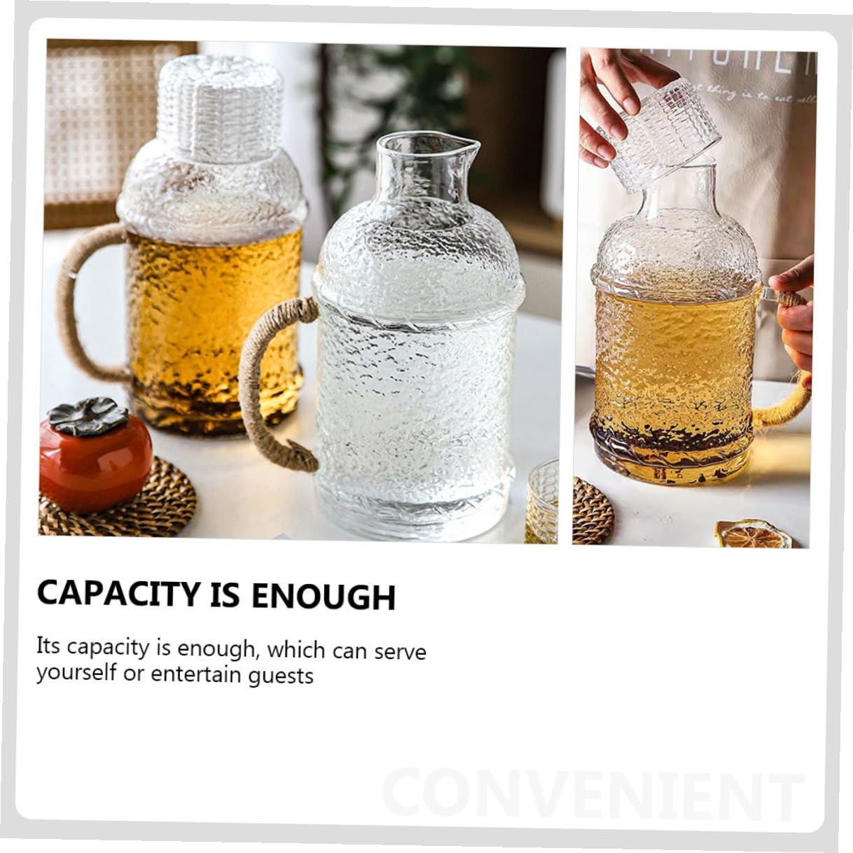 Jarra de Vidrio Transparente 2l, 1 Juego para Agua en Casa | Capacidad Grande, para Recibir Invitados y Fiestas, Vidrio, No se Deforma ni Resbala