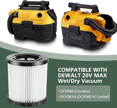 Miniatura 2 de DCV580H DCV581H - Filtro de repuesto para aspiradora DEWALT 20V MAX WetDry VAC DCV580H (inalámbrico) DCV581H DCV5801H DCV5801H Aspiradora portátil