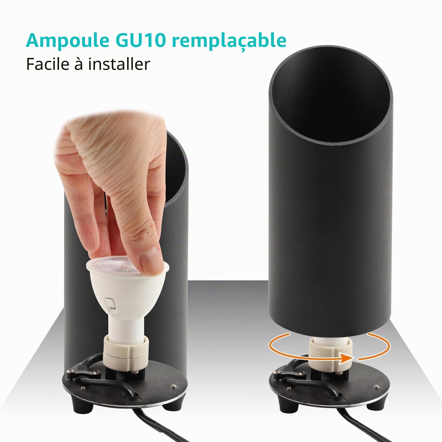 Uplight Spot Lot de 2 spots de sol LED noirs avec interrupteur à pied, éclairage indirect pour l'intérieur du salon, 3 températures de couleur, lampe LED GU10, 6 W 700 lm