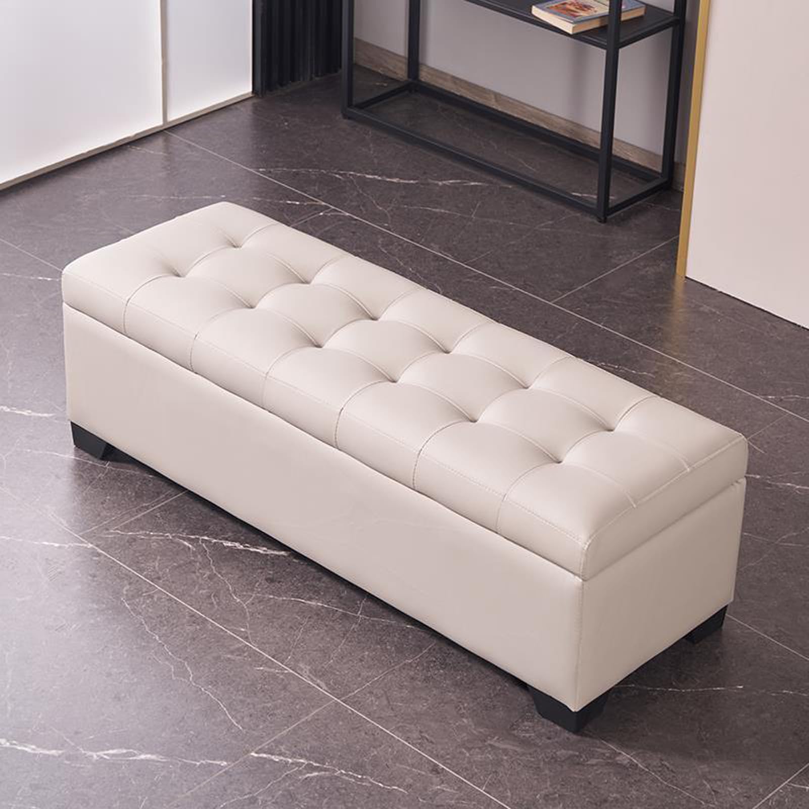Banc de rangement en faux cuir avec coffre intégré et siège rembourré pour la chambre