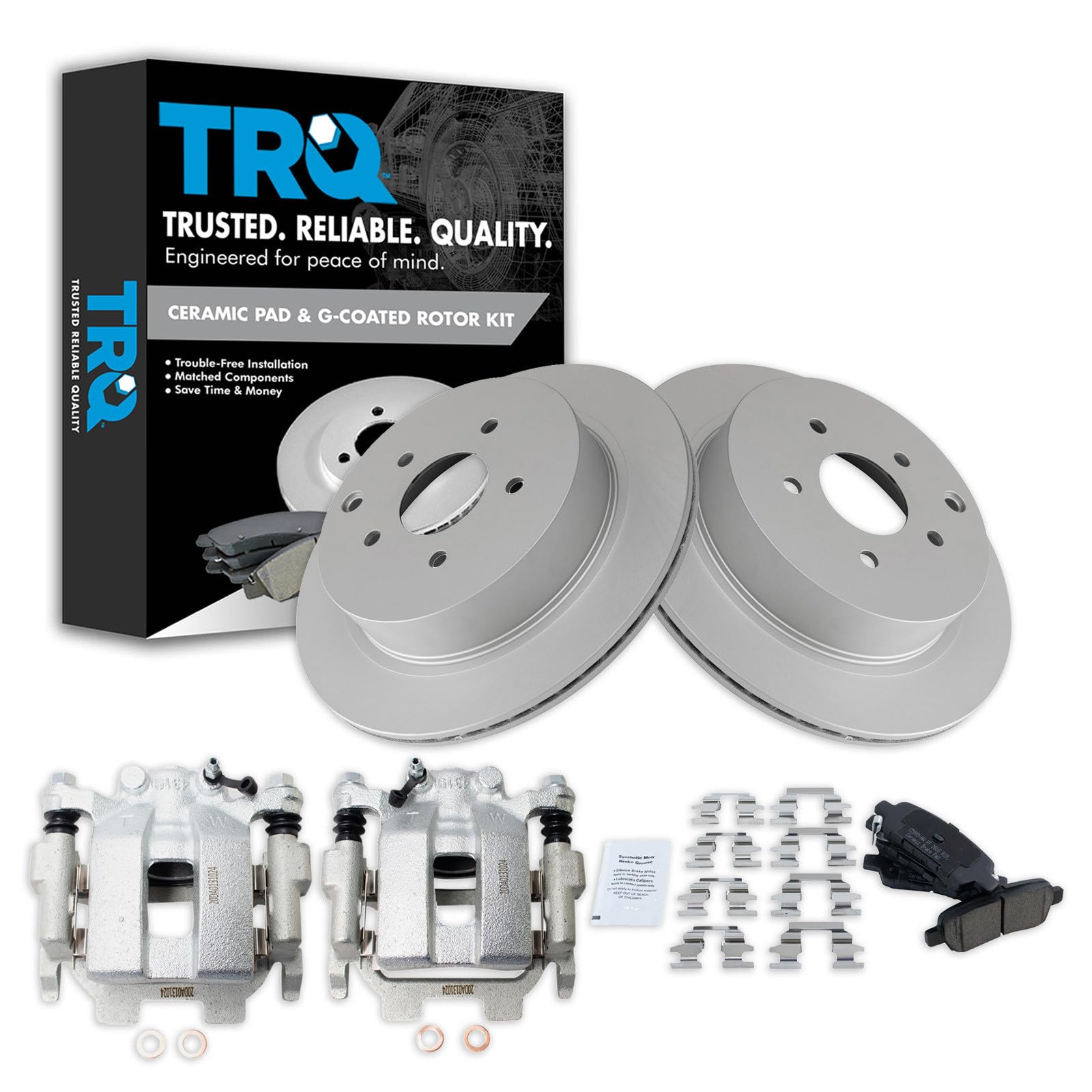 TRQ Rear Brake Pad and Rotor Set Ceramic Coated Vented Rotors Calipers