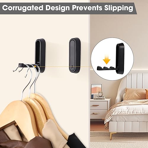 Miniatura 5 de Ganchos plegables de pared, 2 ganchos plegables negros para abrigos, ganchos plegables de alta resistencia, ganchos para toallas de baño, ganchos