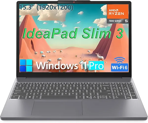 Lenovo IdeaPad 15" Laptop Computer for Business, AMD Ryzen 5 7535HS (Beat i5-13500H), FHD+ Display, 16GB DDR5 RAM, 256GB PCIe SSD, WiFi 6, Bluetooth 5.3, HDMI, Luna Grey, Windows 11 Pro, Wendbo