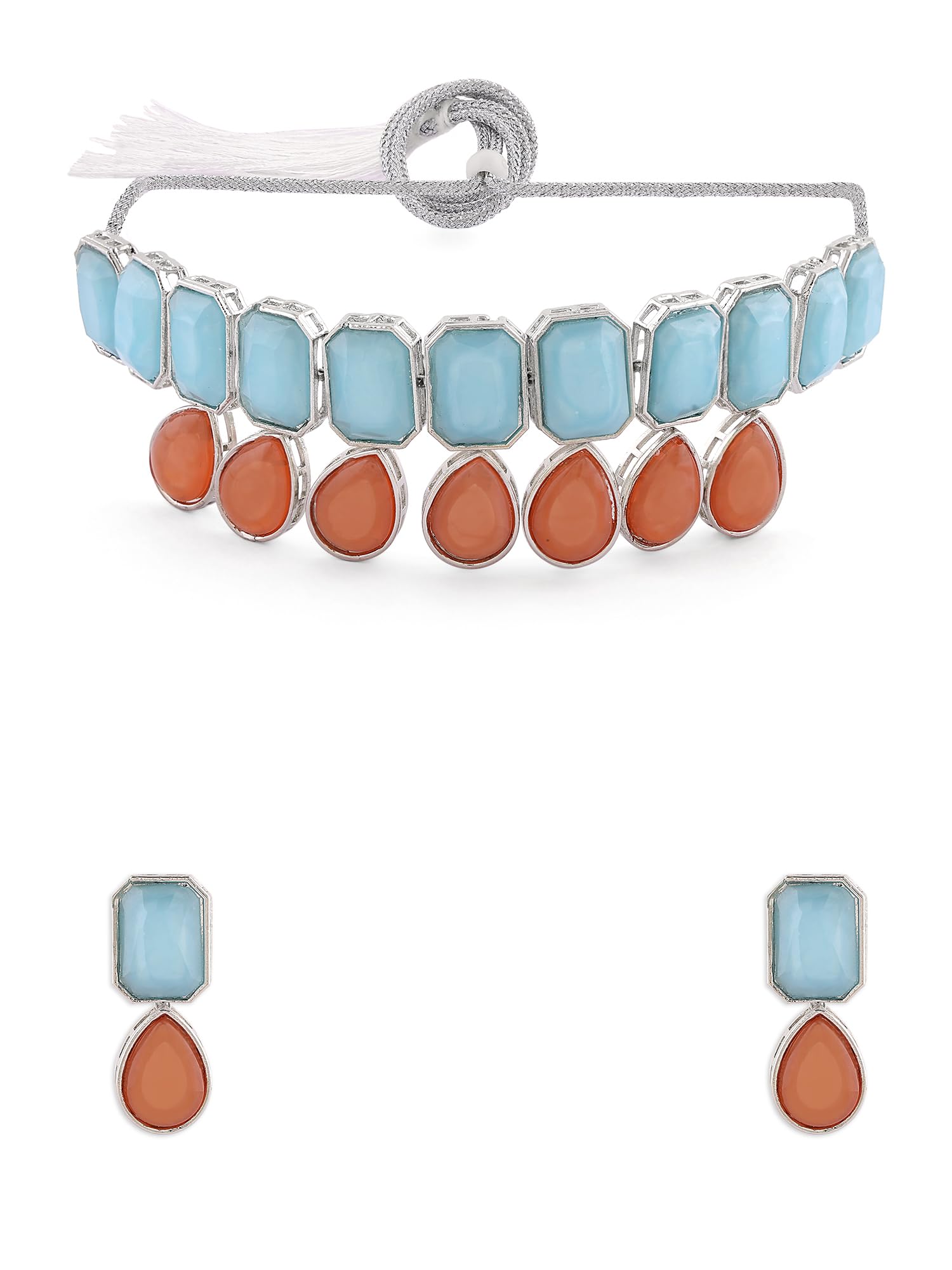 ZAVERI PEARLS Turquoise Blue & Peach Teardrops Artificial Stones Choker Necklace & Earring Set For Women-ZPFK16753 (B0CL2G48Y8) Amazon Price History, Amazon Price Tracker