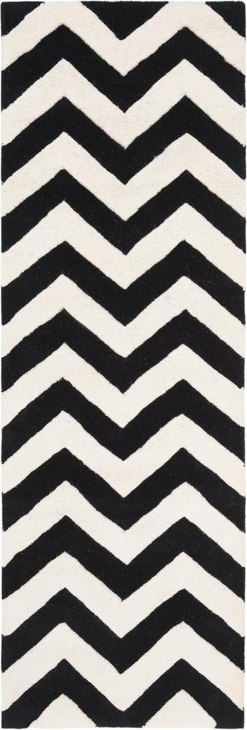 SAFAVIEH Chatham Collection Runner Rug - 2'3" x 7', Ivory & Black, Handmade Chevron Wool, Ideal for High Traffic Areas in Living Room, Bedroom (CHT715A)