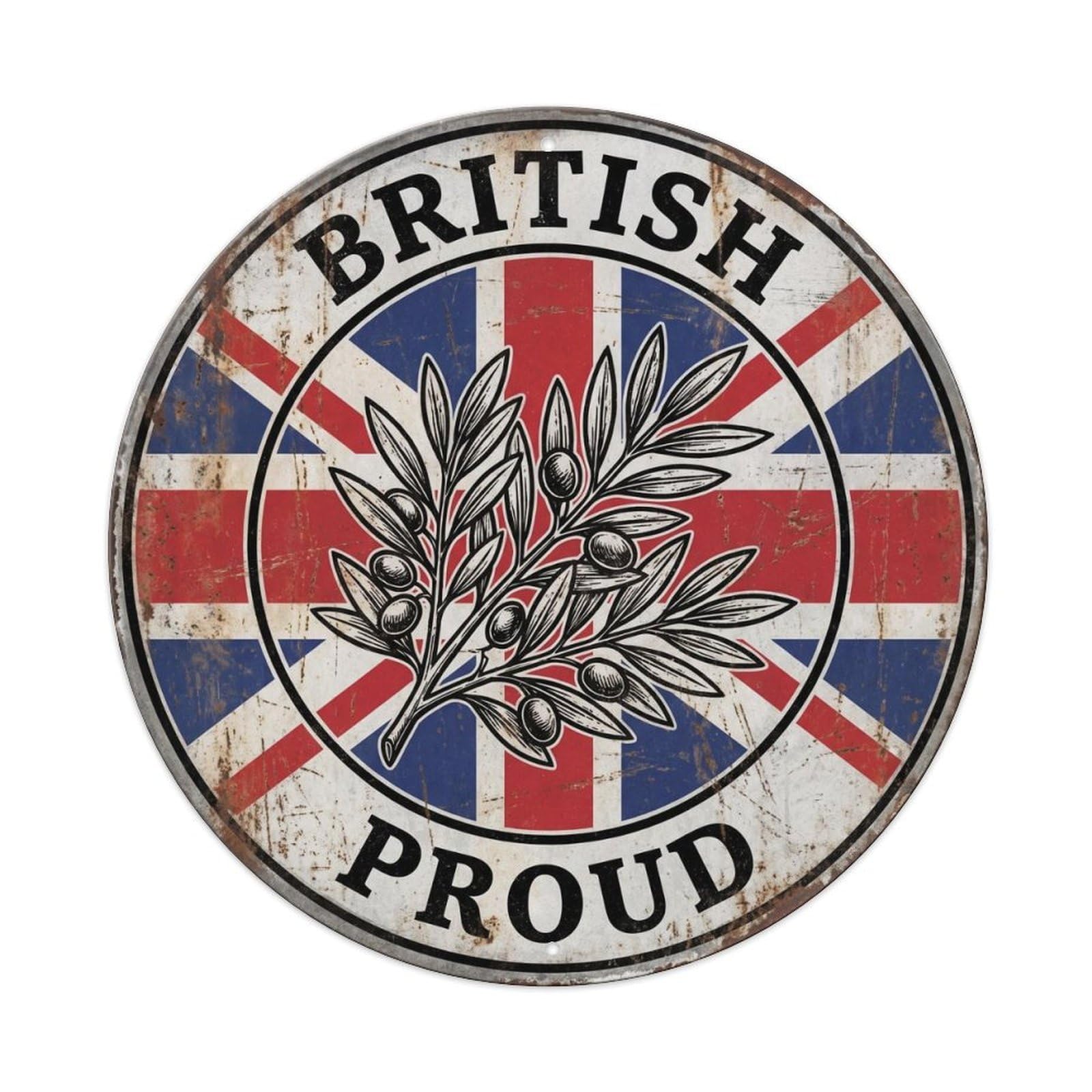 British Proud Olive Branch Botanical Heritage Emblem Metal Tin Sign