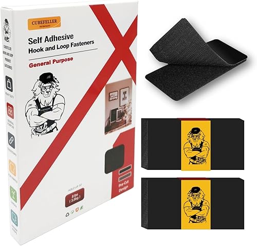 Tiras de gancho y bucle con adhesivo resistente, tiras de 4 x 2 pulgadas con adhesivo, 9 juegos, color negro, tiras de sujeción adhesivas de