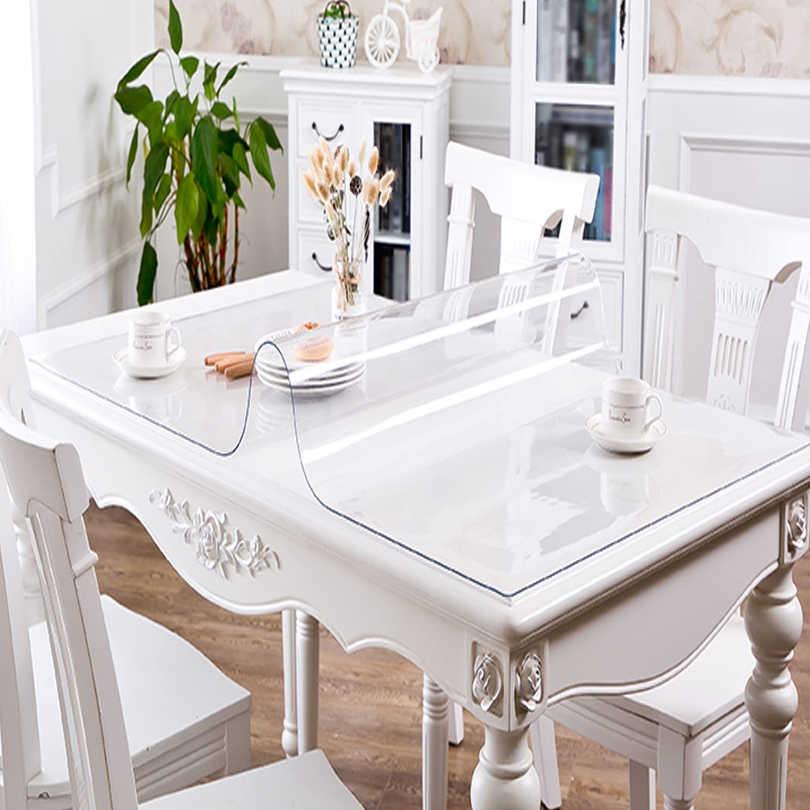 Protecteur de table essuyable en PVC transparent de 2 mm d'épaisseur avec coins arrondis antichocs