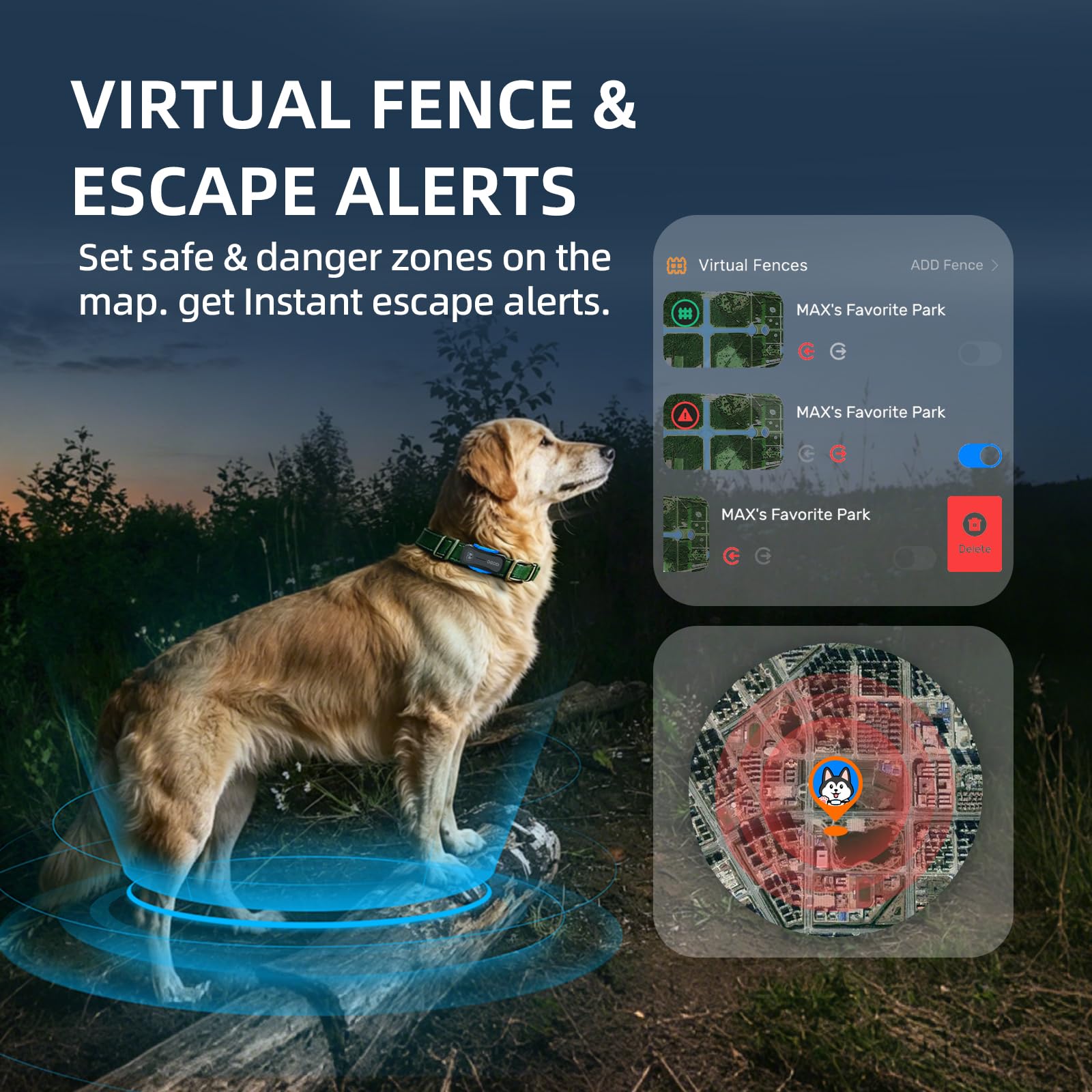 DBDD Rastreador GPS AI para perros con suscripción de 12 meses, ubicación en tiempo real, valla electrónica, monitoreo de salud, impermeable, para perros medianos y grandes, iOS Android