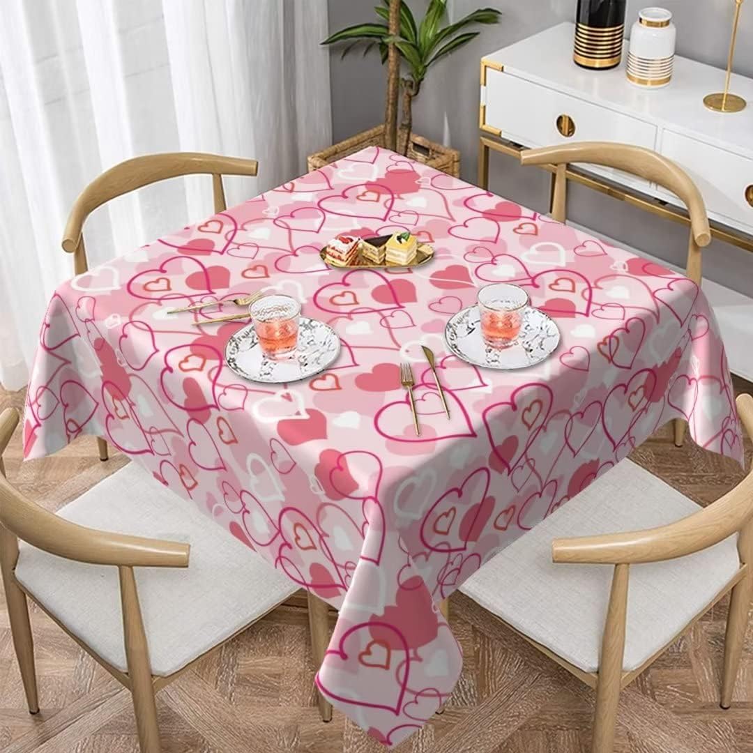 BETGINY Valentines Day Tablecloth 60 Inch Square, Pink Love