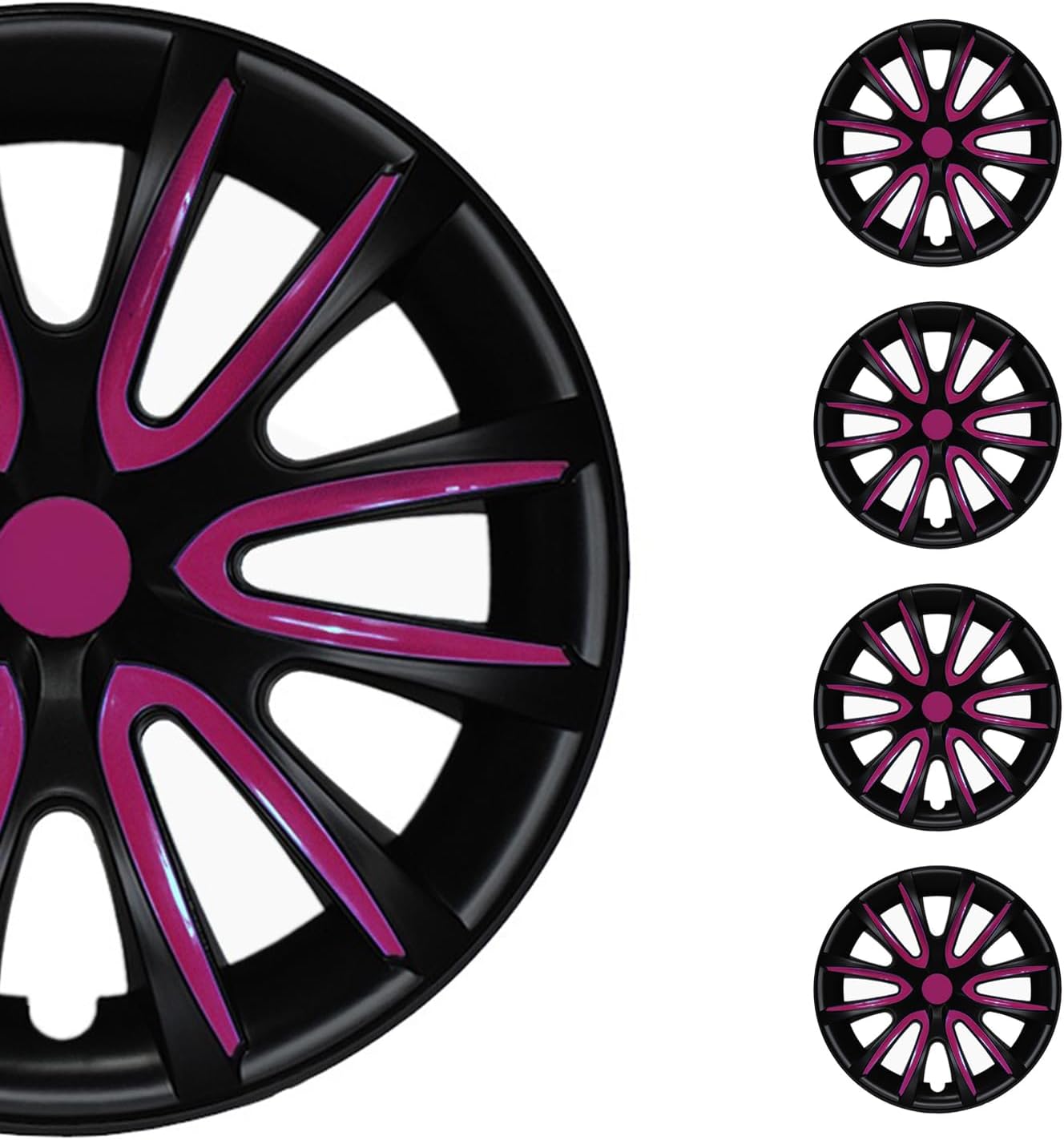 OMAC 15 Inch Hub Caps - Set Of 4, ABS Black Snap-On Wheel Covers, Fits Toyota Corolla/Camry, Honda Civic, Nissan Altima & More