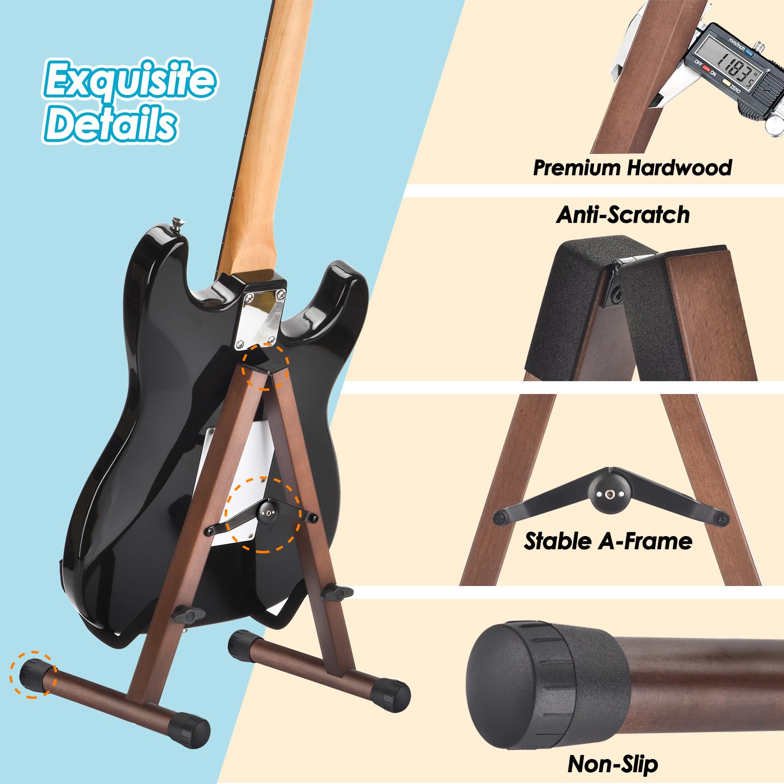 Supporto Chitarra, Porta Chitarra da Pavimento per più Chitarre, Chitarre Acustiche, Basso, Chitarra Elettrica, porta Chitarra da Terra Acustica con Telaio ad A, Facile da Montare