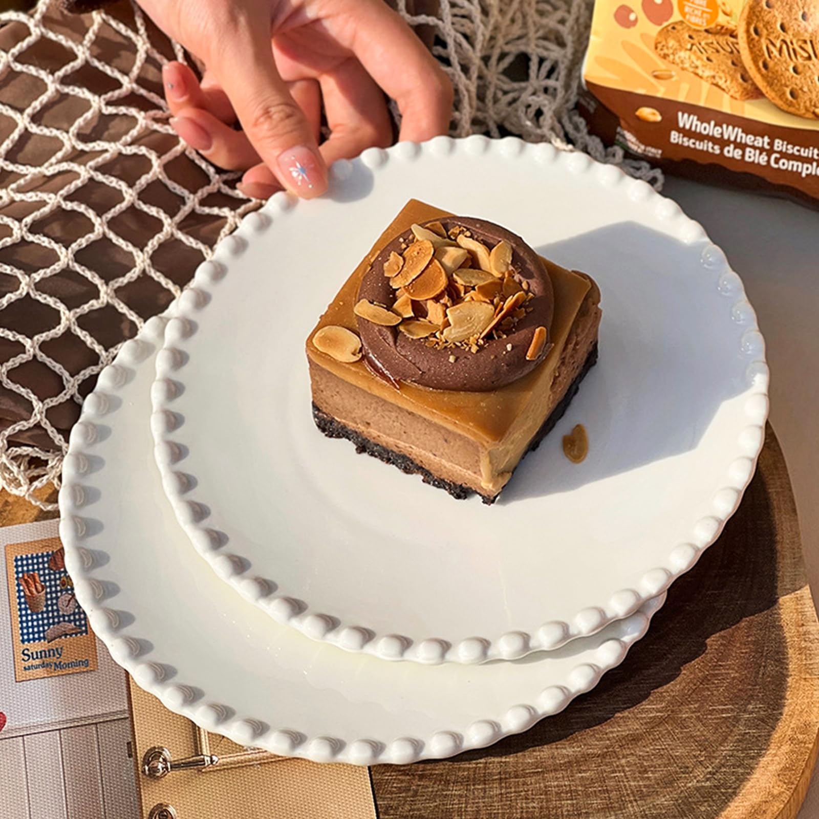 2 piatti rotondi da dessert, piatti da insalata in ceramica, 19,1 cm, piatti piani piccoli bianchi con bordo perlato, piatti per cena/frutta/snack, ideali per compleanni, feste, campeggio