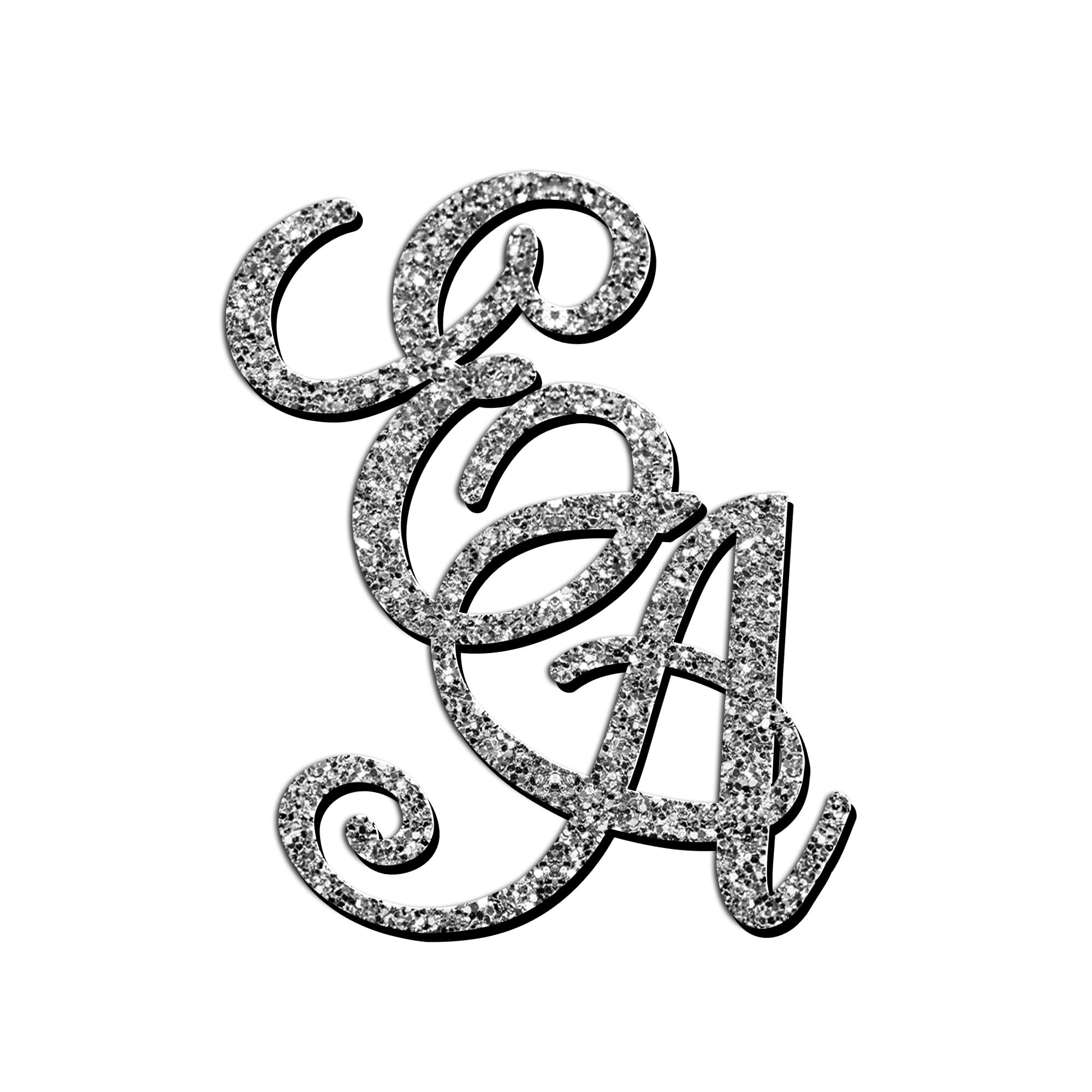 World of Sparkles | Personalized Initials Wedding Celebration Cake Charm Acrylic 3mm Thick and Classy - 3" 4" 5" 6" (Silver Glitter) 3inch