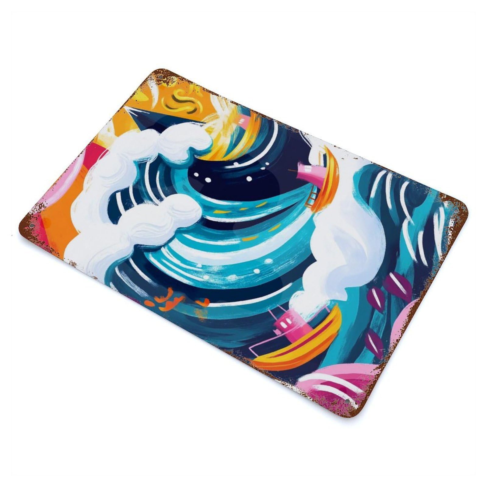 Vivid Fauvist Vision of The Great Wave of Kanagawa 11.8"x7.9" Retro Metal Sign, Industrial Home Decor for Basement, Hobby Room And Garage Decor