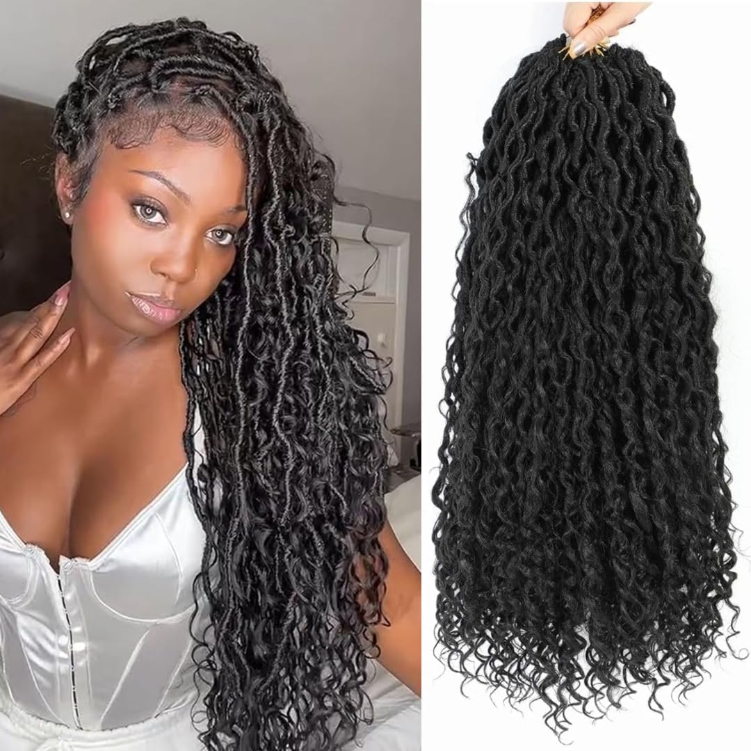 Alicoco Goddess Locs Crochet Hair 20 Inch 8 Packs Faux Locs Crochet Hair For Women Boho Soft Locs Pre-looped River Crochet Locs With Curly Ends (20