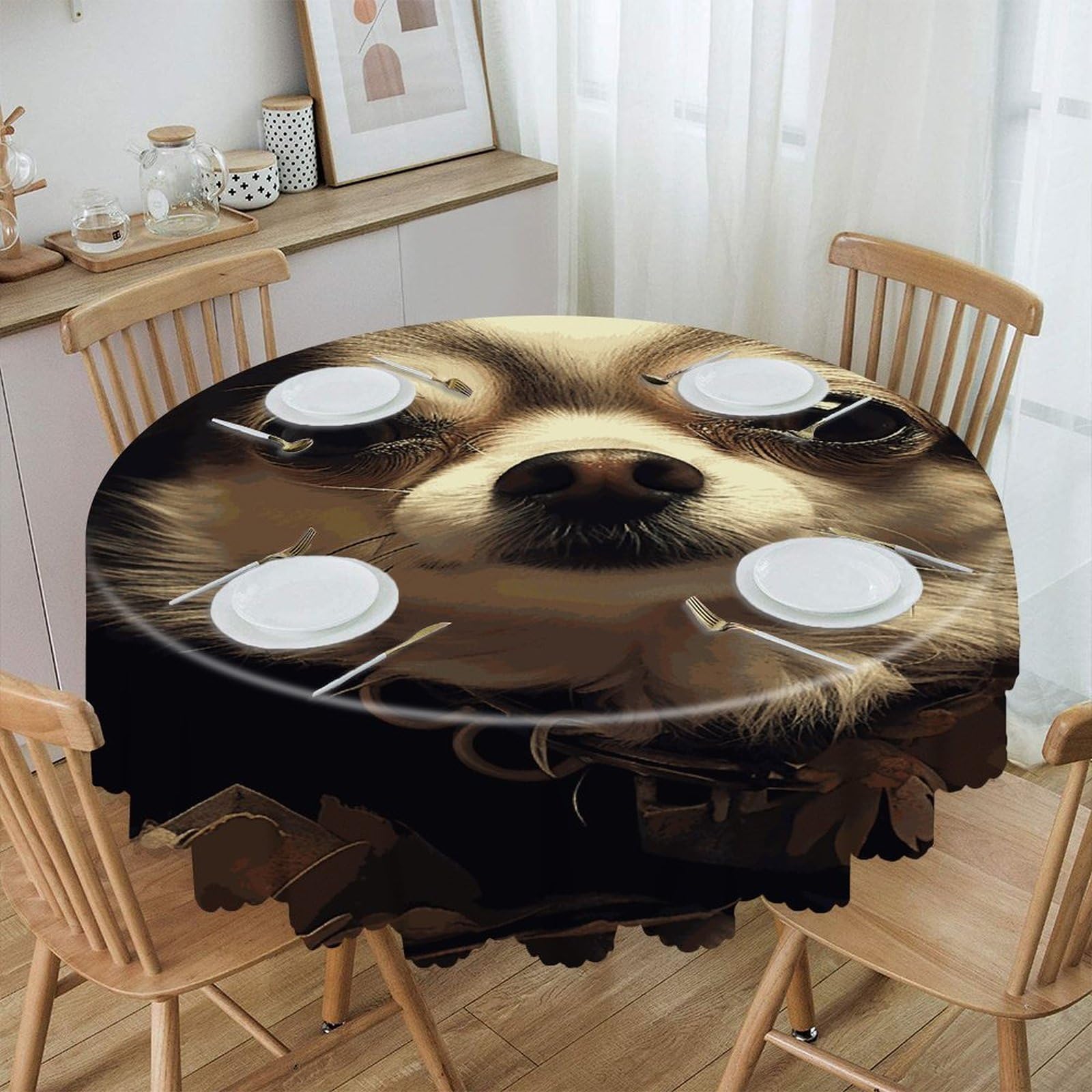 FekiLoot 60 Inch Round Chiwawa Tablecloth Waterproof Heavy Duty Polyester Table Cloth Spill-Proof Wipeable Table Cover Decorative Circle Dining Tablecover for Party Outdoor