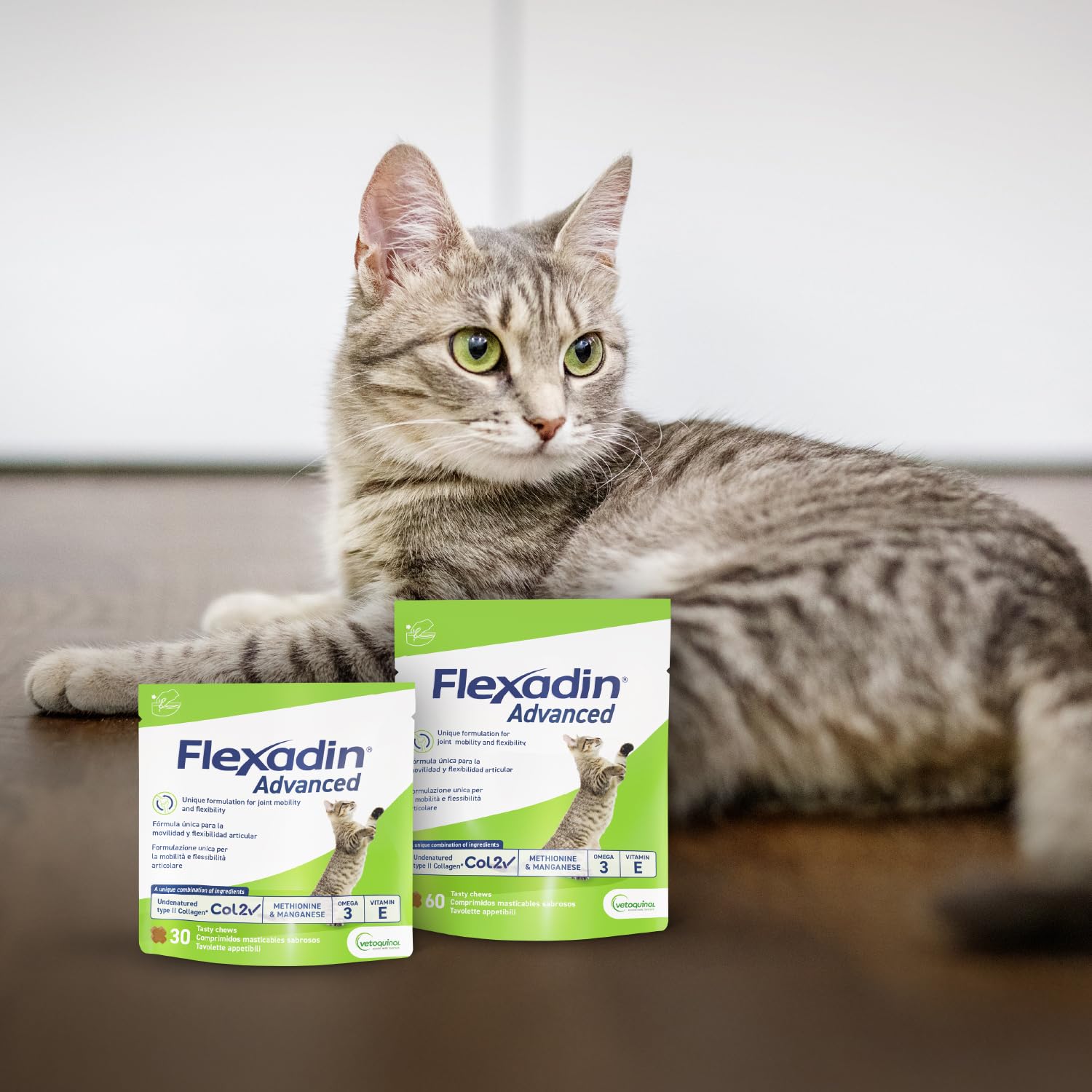Vetoquinol Flexadin Advanced Gatto | Mangime Complementare per Gatti Adulti e Anziani con rigidità articolare | Preserva la mobilità | 30 Tavolette Appetibili, 1 volta al giorno