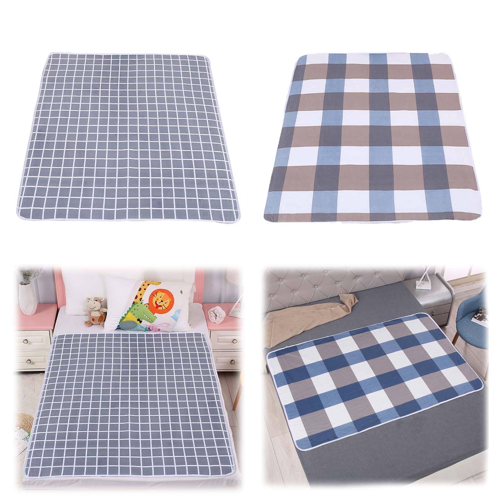 防水シーツ 介護用防水シーツ 2枚 約80x120CM おねしょシーツ 大人用 部分用 半身用 防水 吸水タイプ 防水シーツ シングル 通気 速乾 持ち運び 便利 旅行 置くだけ 生理 子供 洗える おねしょシーツ お昼寝 さらさら 通気 おねしょシーツ シングル チェック 模様 (小さな白いグリッド、青とグレーのグリッド)