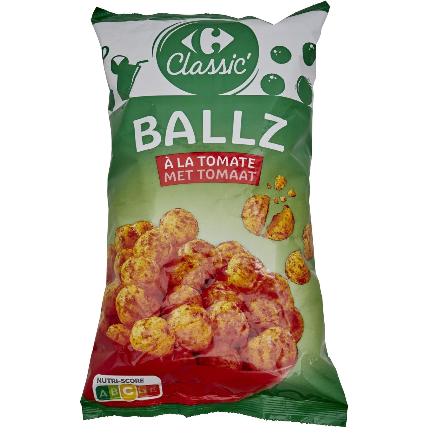 CARREFOUR CLASSIC' - Biscuits Apéritifs Soufflés Tomate et Cacahuète - Recette à Base de Maïs - le sachet de 115 g - Le Lot De 4