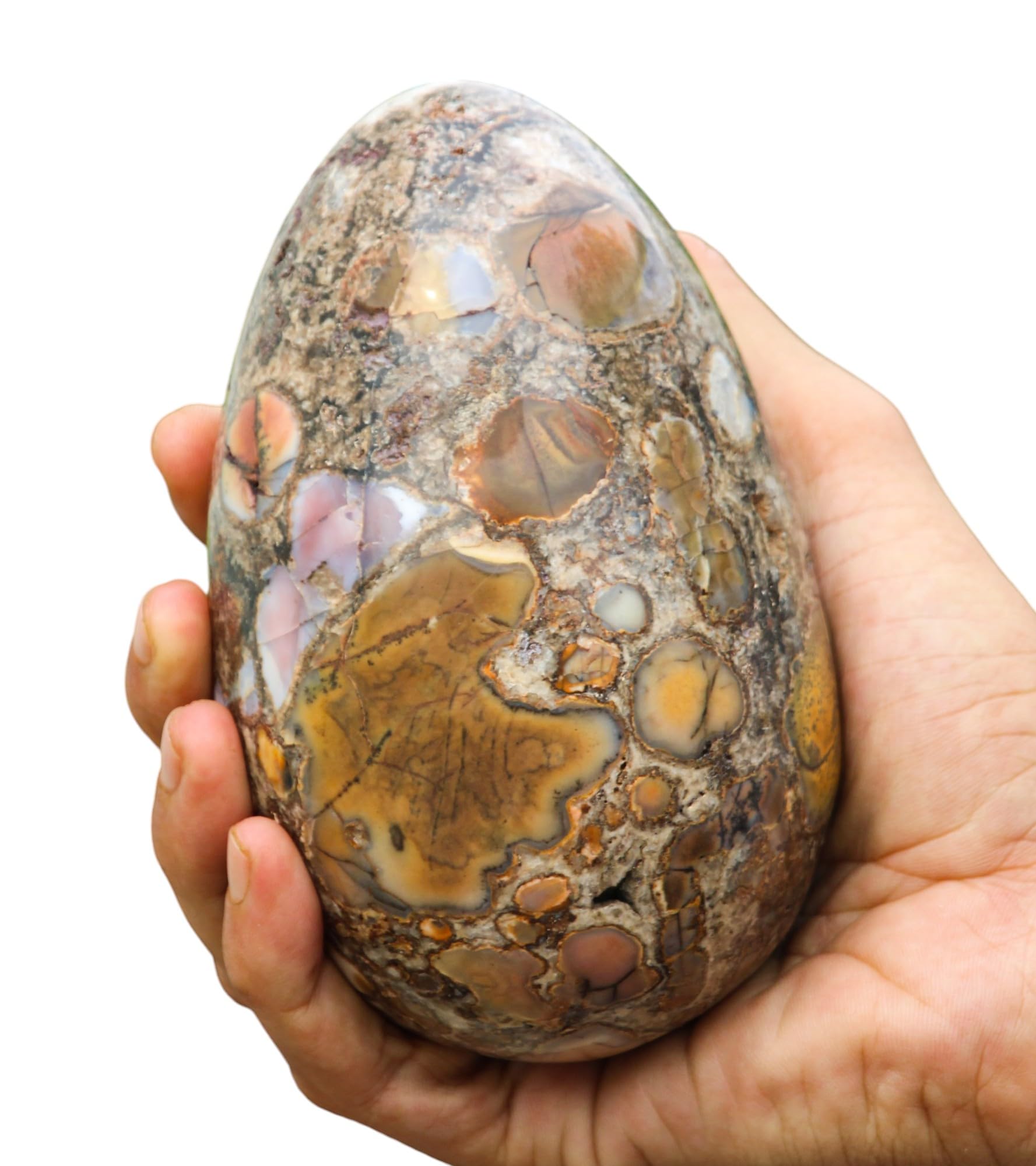 A+ Huevo de piedra curativa de chakras de cristal de jaspe marrón pulido, 130 mm/1160 g, meditación, feng shui, aura, huevo de cuarzo interior, decoración del hogar
