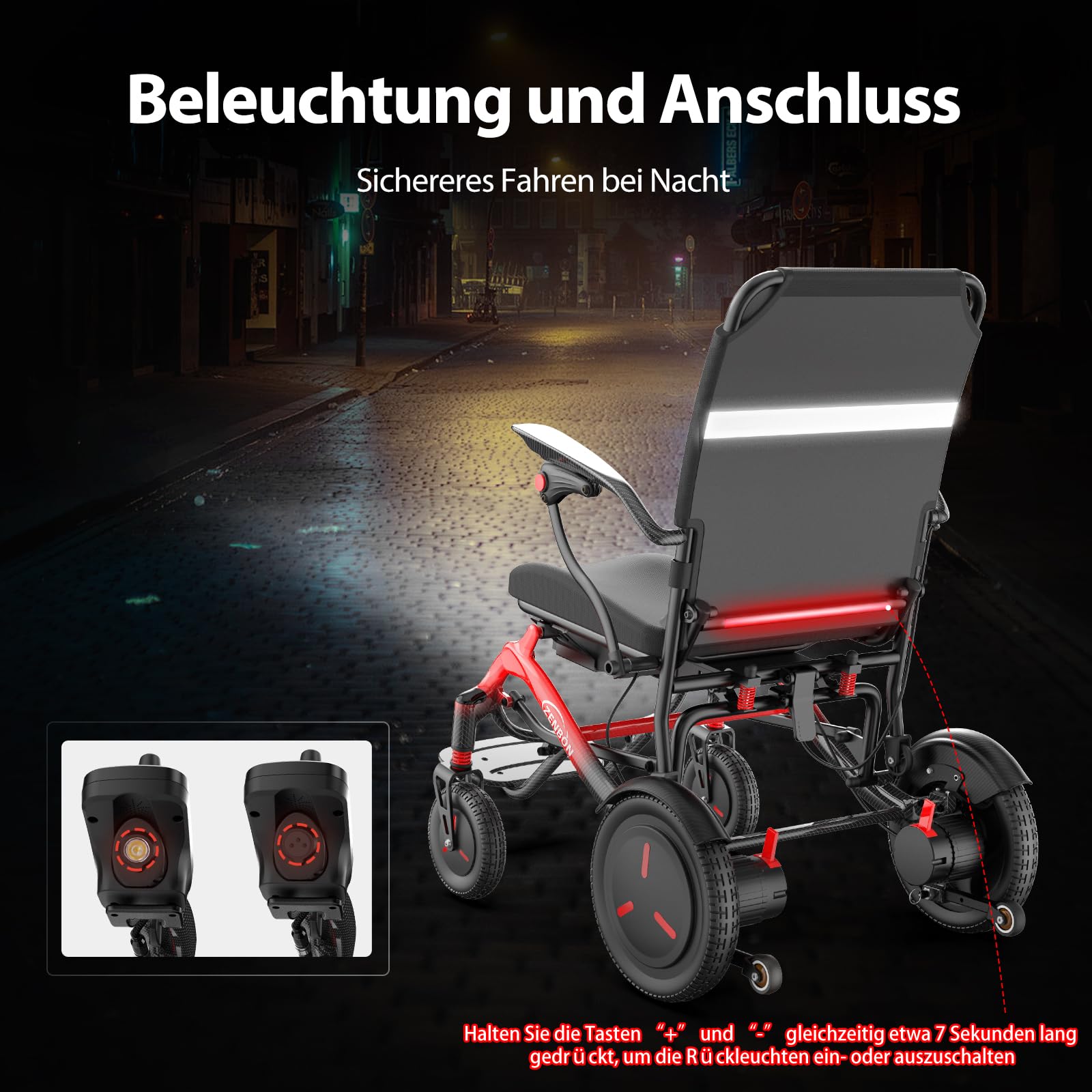 Carbon Rollstuhl Elektrisch Faltbar Leicht: Nur 16.7 kg schwer Elektrorollstuhl Faltbare für All Gelände - 25KM Elektrischer Rollstuhl für Senioren bis 150 kg