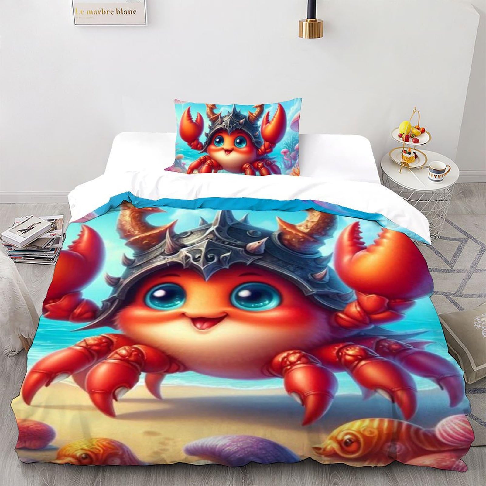 Housse de couette single motif petit crabe en microfibre 135x200cm pour lit enfant