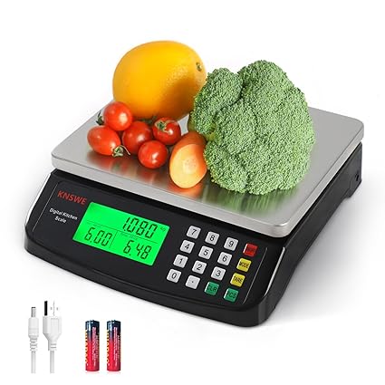 Large Kitchen Scale Black 40KG/88LB Commercial Food Scales Digital Weight for Cooking Meat Baking Bread Price Computing 304 Stainless Steel with Parts Counting Deli Stores Tare Function