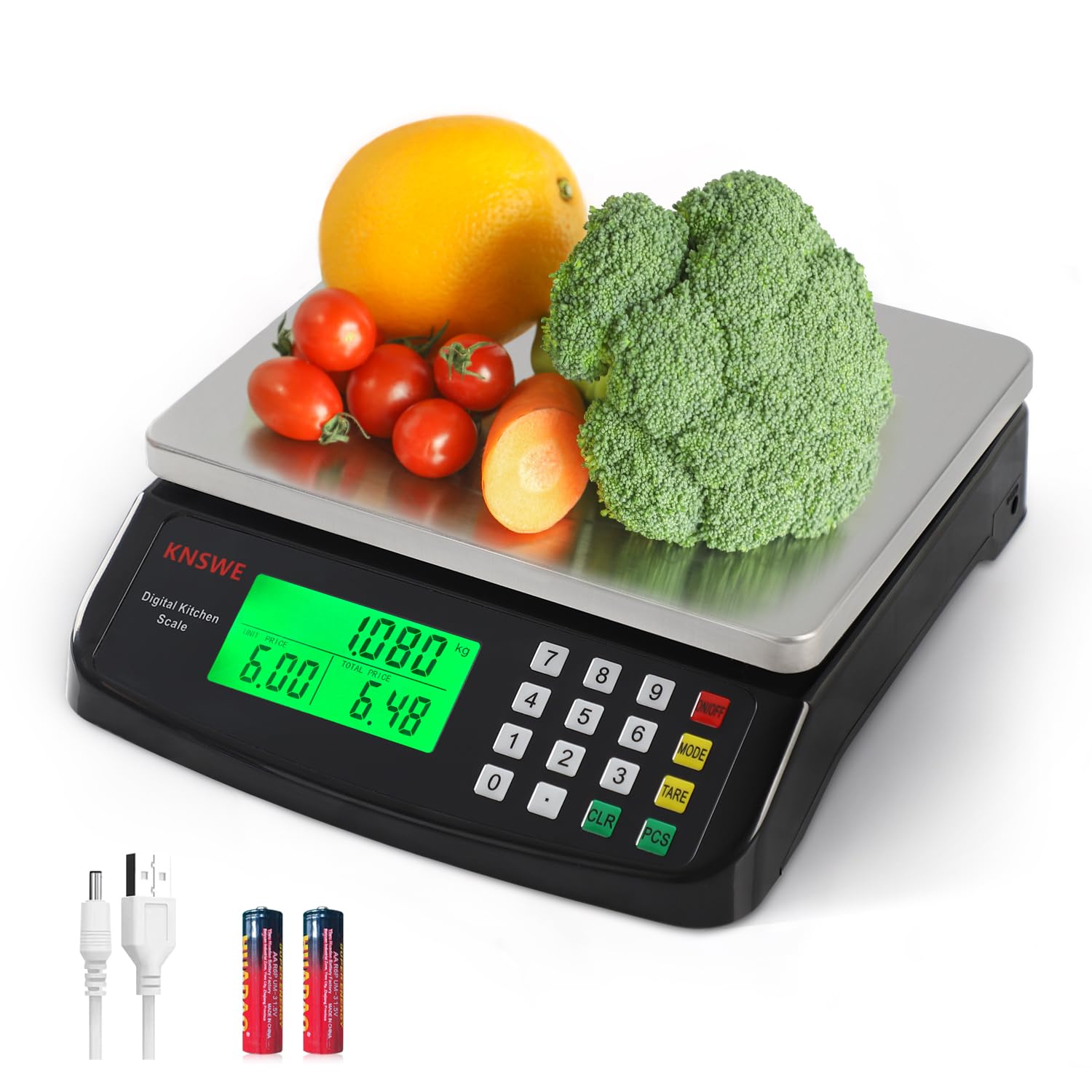 Báscula digital grande de cocina negra de 40 kg/88 libras, báscula comercial de peso de alimentos, para cocinar carne, hornear, pan, precio informático, báscula de conteo de acero inoxidable