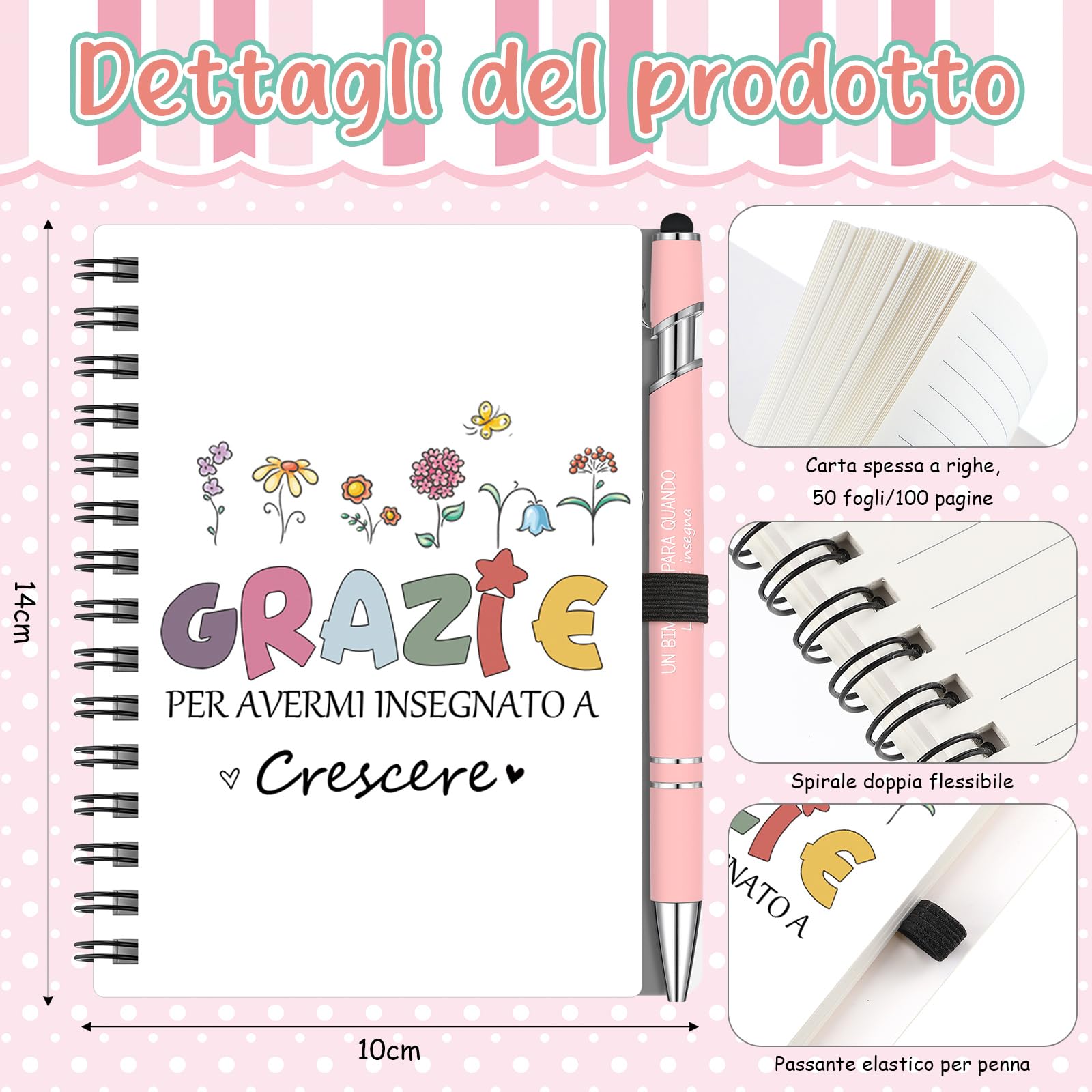 Hestya Set Regalo di Ringraziamento per la Maestra Borsa Tote Floreale, Trousse per il Trucco, Quaderno, Penna a Sfera e Portachiavi Regalo per Festa dell'Insegnante Pensionamento e Laurea