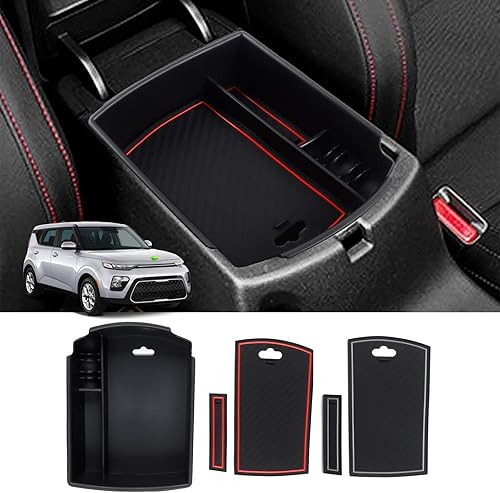 Autorder Organizador de consola central para Kia Soul 2020 2021 2022 2023 2024 2025 Accesorios Caja de almacenamiento para reposabrazos Bandeja de
